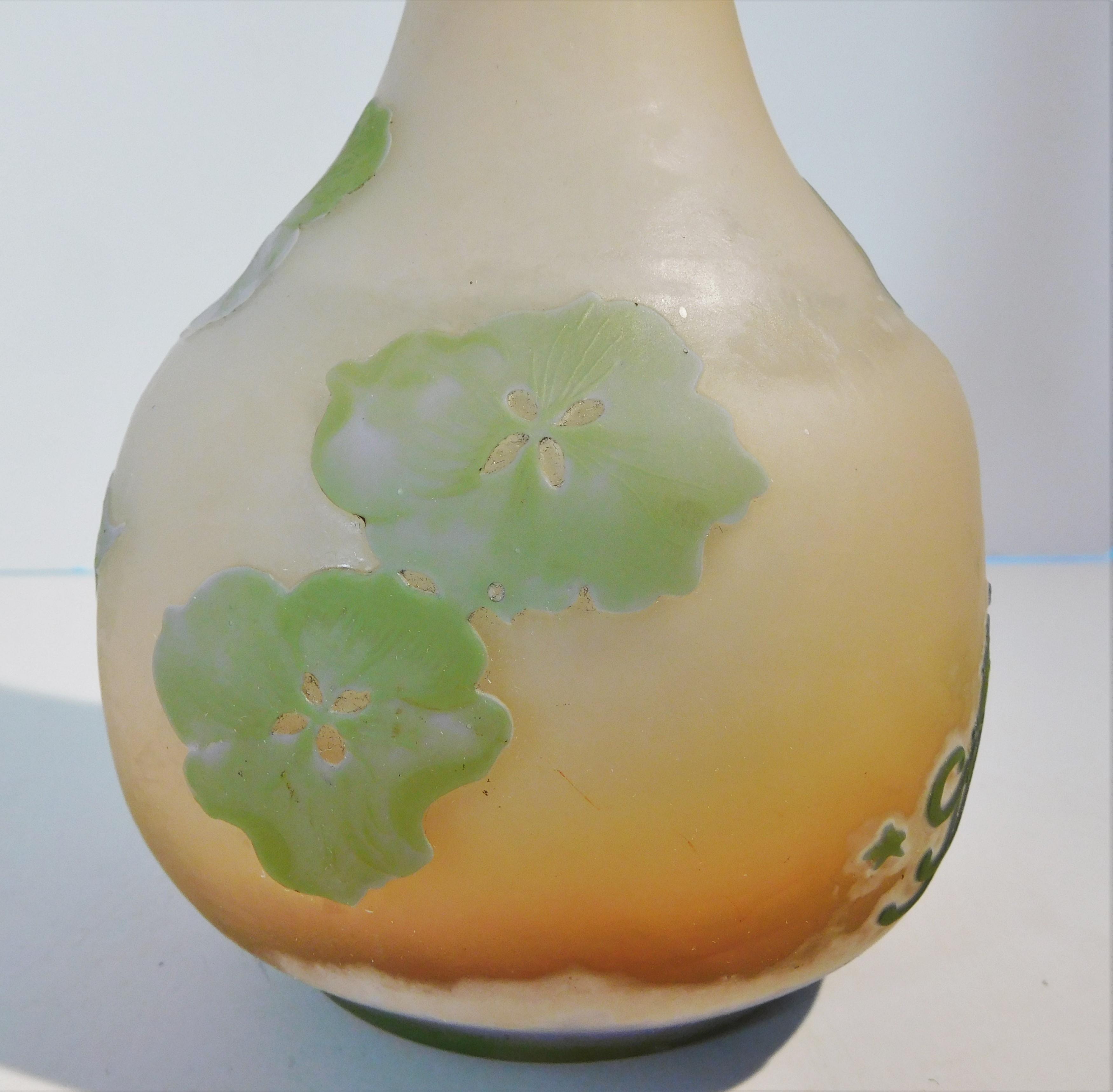 Emile Gallé Tall Blown Cameo Glass Bud Vase in Pastel Colors, circa 1905 For Sale 5