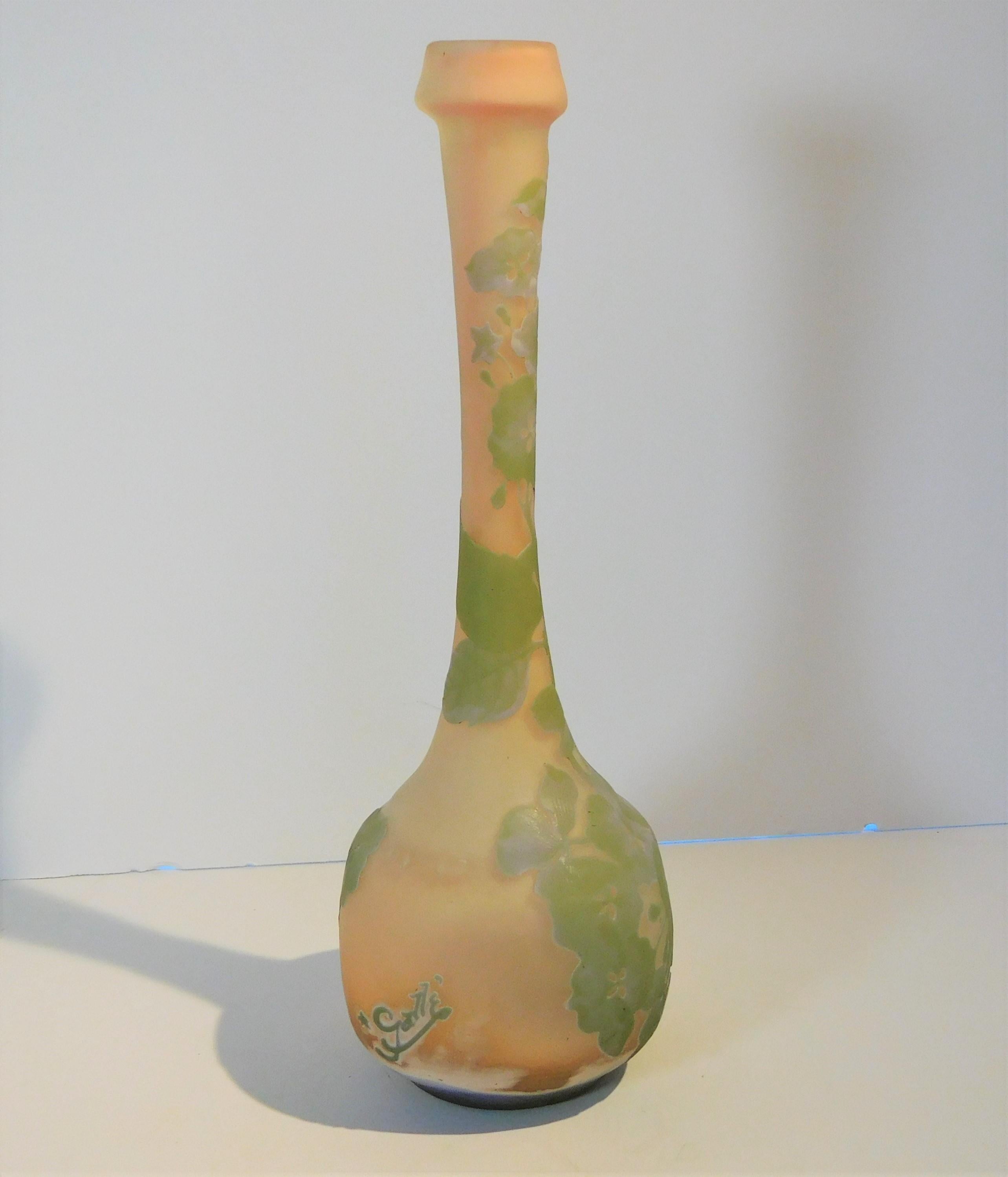 Emile Gallé Tall Blown Cameo Glass Bud Vase in Pastel Colors, circa 1905 For Sale 6