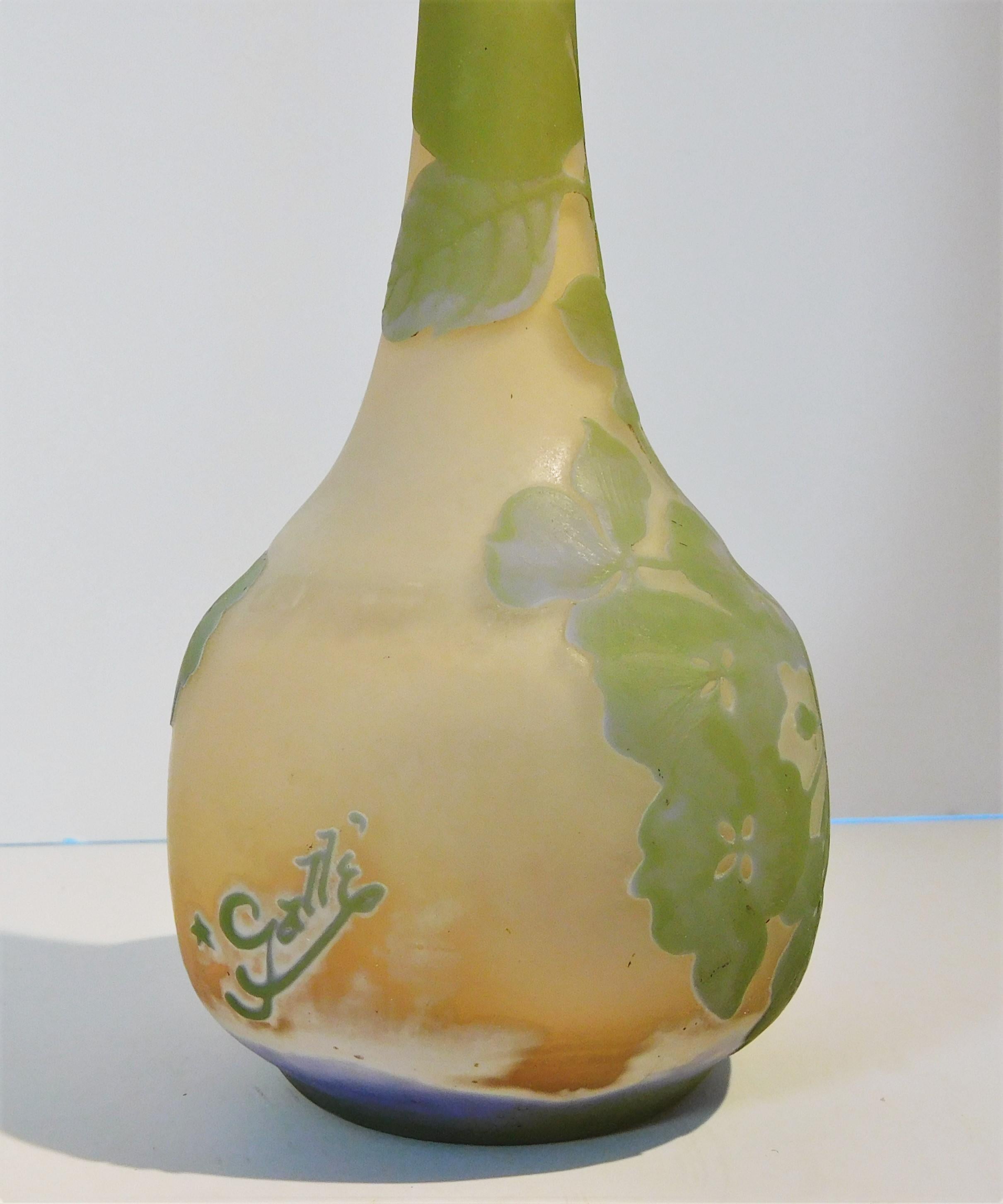 Emile Gallé Tall Blown Cameo Glass Bud Vase in Pastel Colors, circa 1905 For Sale 7