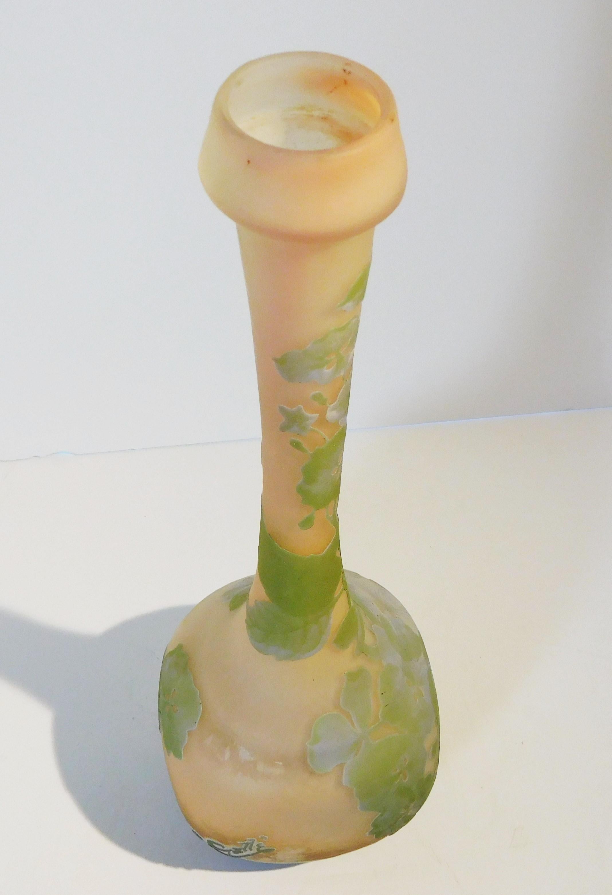Emile Gallé Tall Blown Cameo Glass Bud Vase in Pastel Colors, circa 1905 For Sale 10