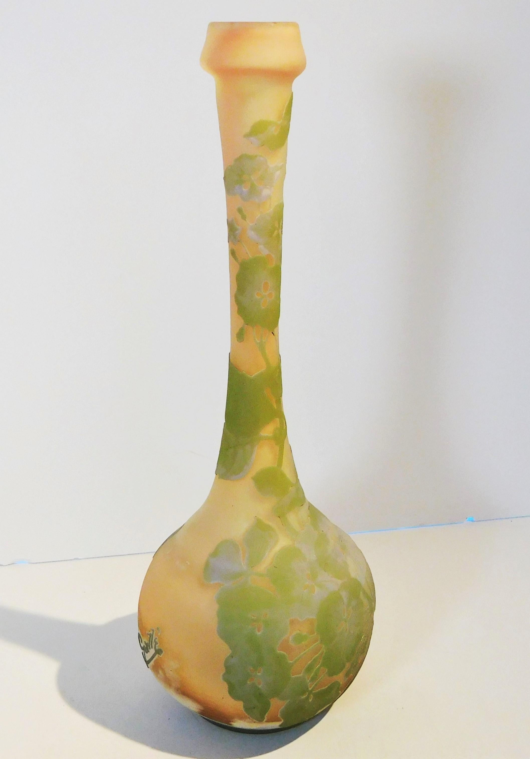 Emile Gallé Tall Blown Cameo Glass Bud Vase in Pastel Colors, circa 1905 For Sale 13