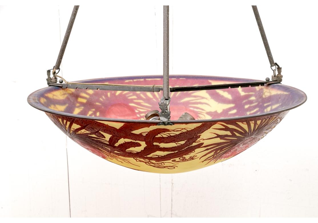 Émile Gallé (1846-1904) Cameo Glass Pendant Chandelier With Cactus Flowers For Sale 9