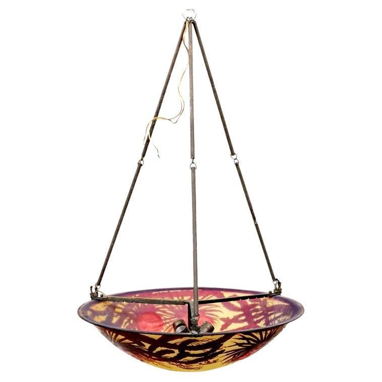 Émile Gallé (1846-1904) Cameo Glass Pendant Chandelier With Cactus Flowers