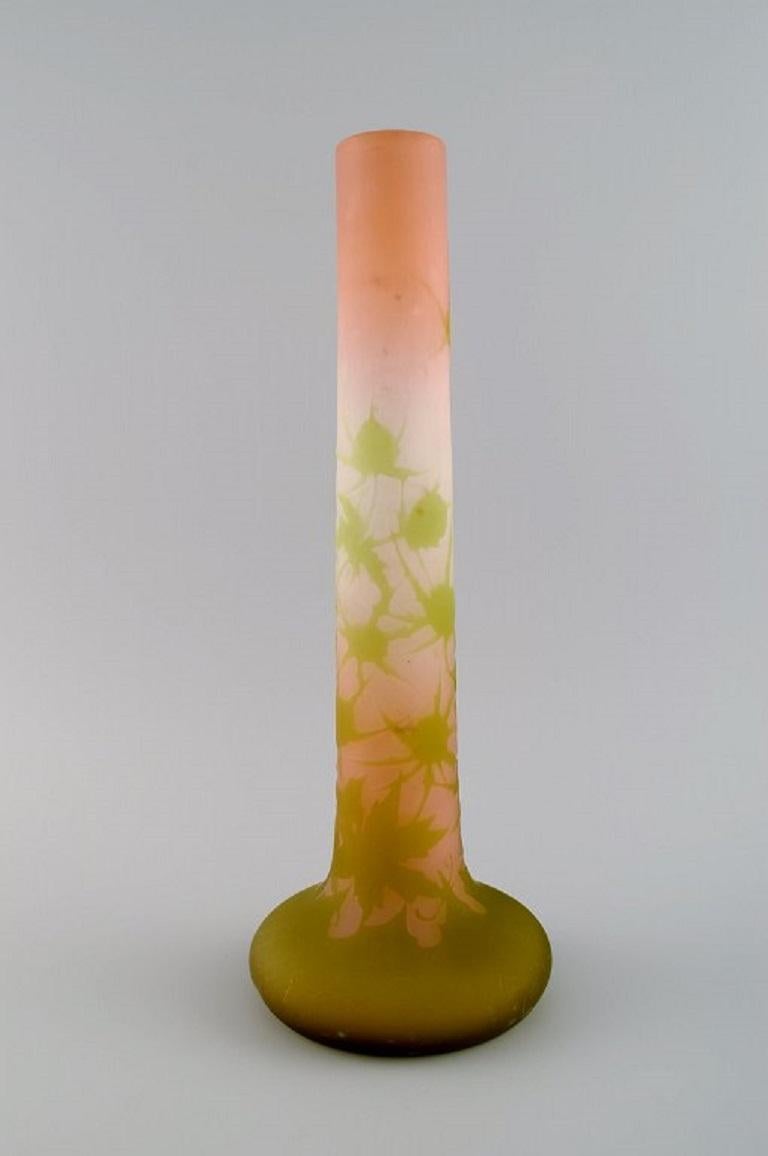 Art Nouveau Émile Gallé, France, Vase in Frosted and Light Green Art Glass