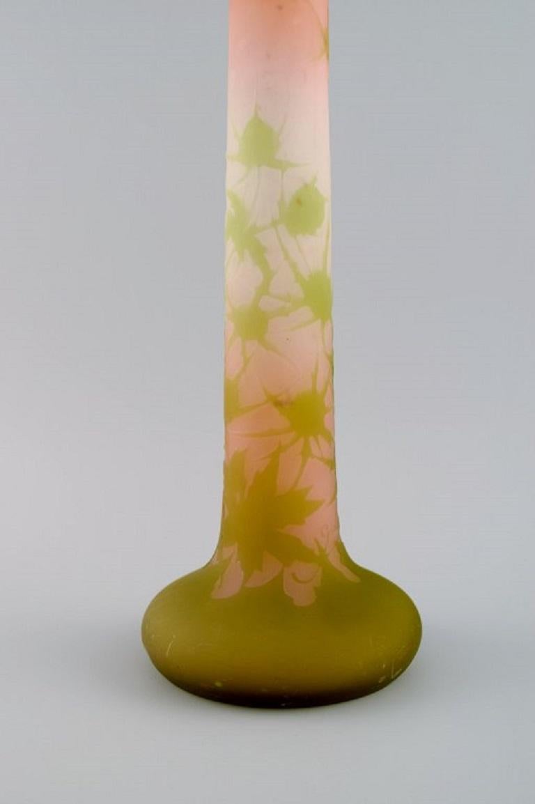 French Émile Gallé, France, Vase in Frosted and Light Green Art Glass