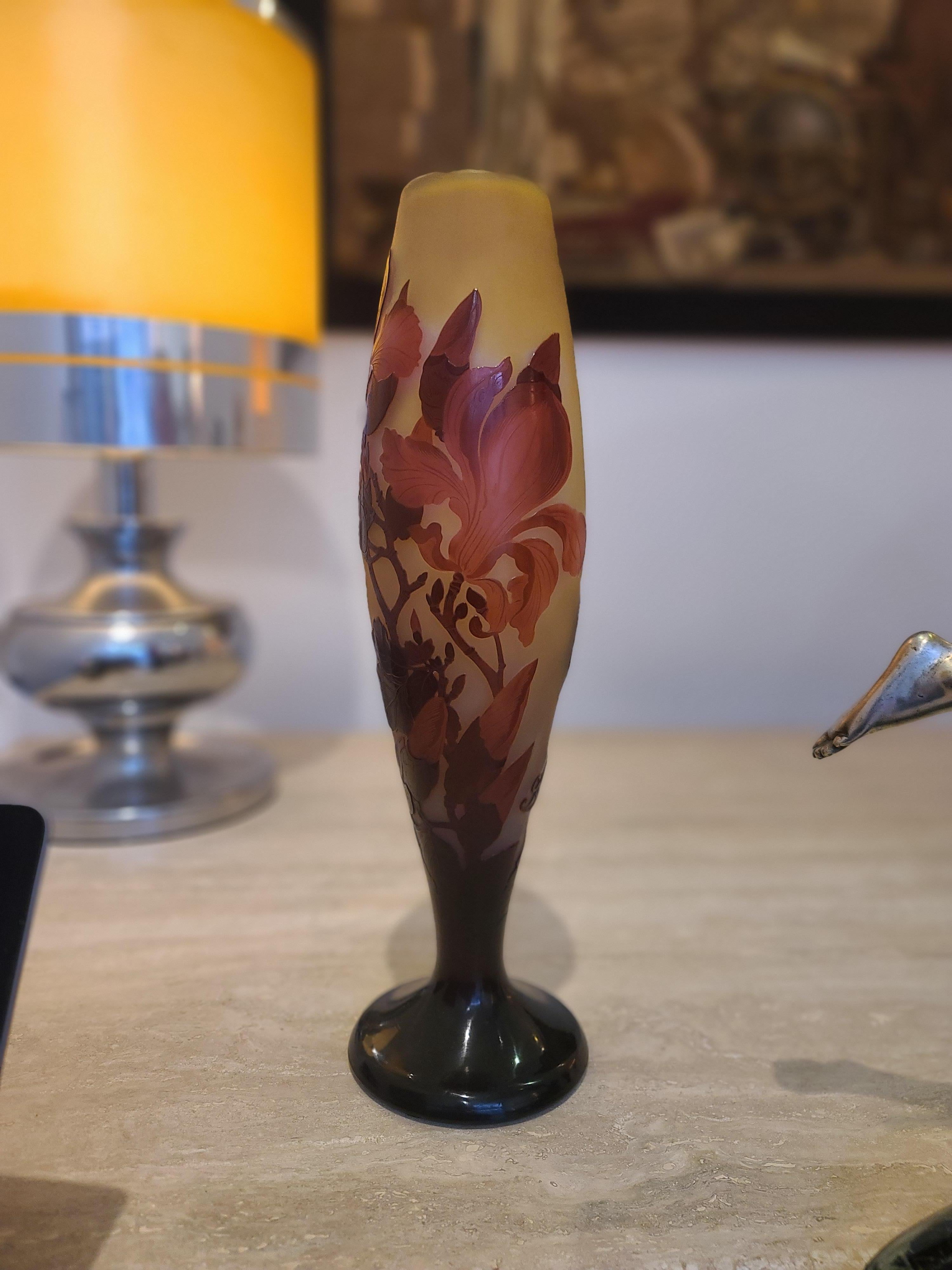 Émile Gallé (1846-1904) French Art Nouveau Glass Vase « Magnolias» circa 1900 For Sale 4