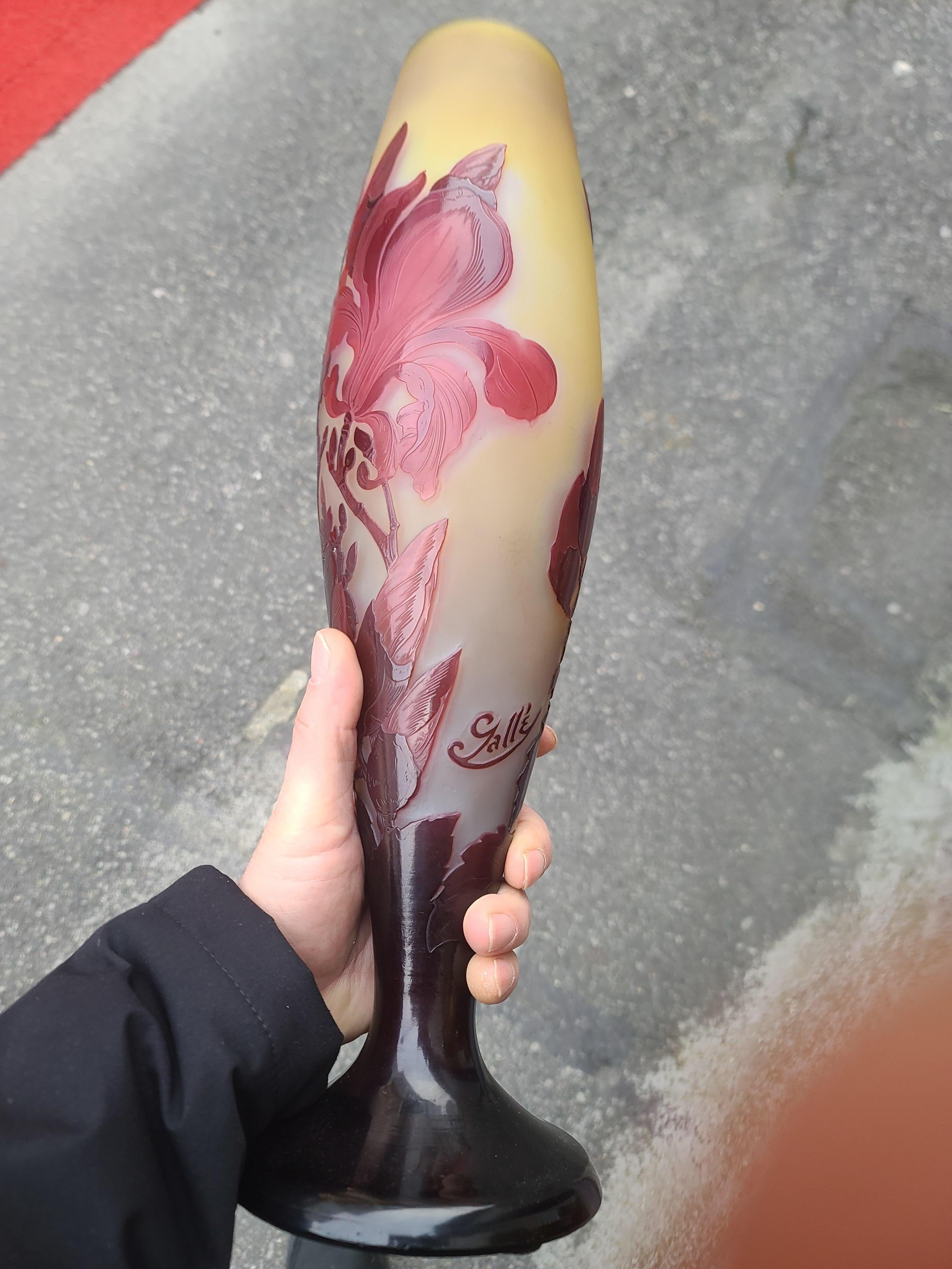 Émile Gallé (1846-1904) French Art Nouveau Glass Vase « Magnolias» circa 1900 For Sale 1