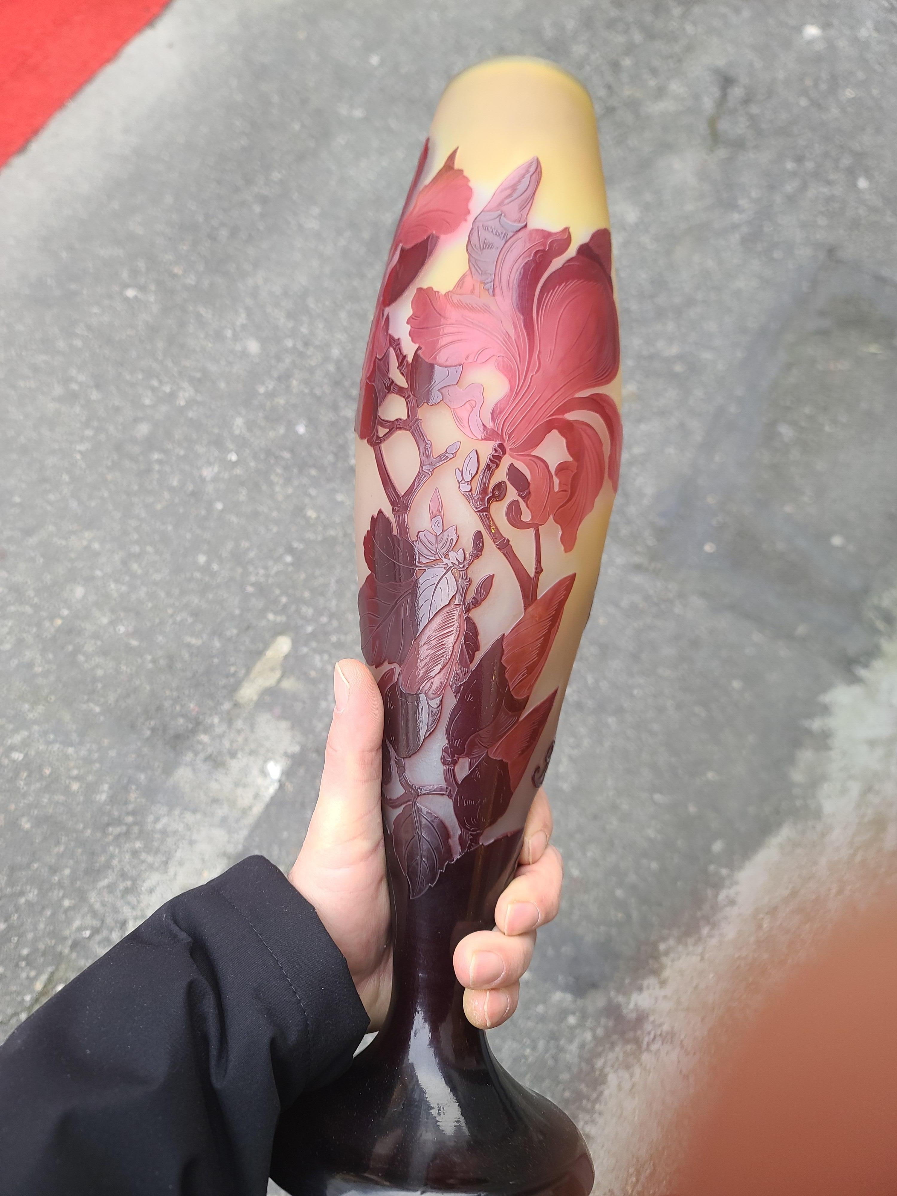 Émile Gallé (1846-1904) French Art Nouveau Glass Vase « Magnolias» circa 1900 For Sale 2