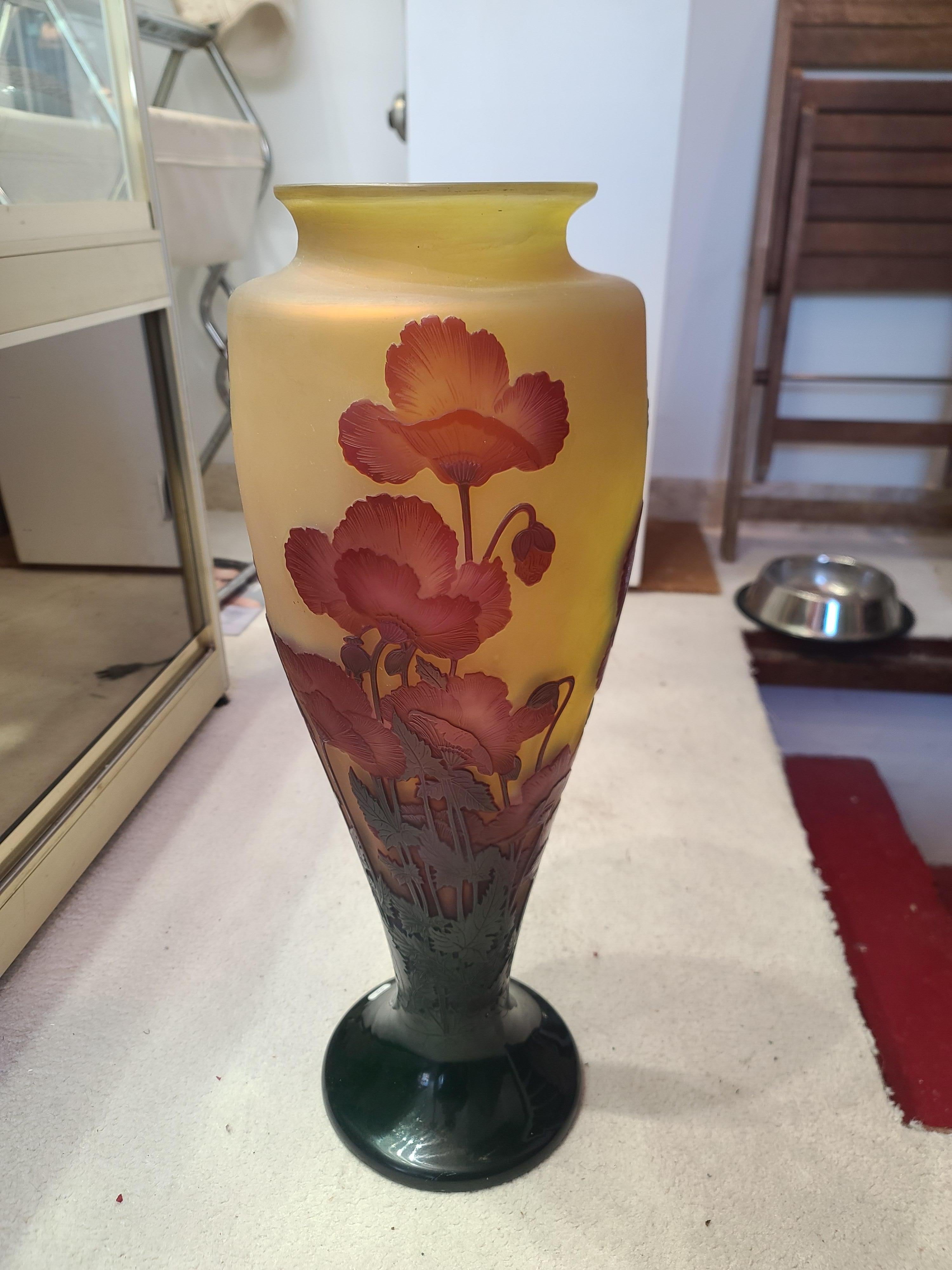 Inizio XX secolo Émile Gallé (1846-1904) Vaso in vetro Art Nouveau francese 