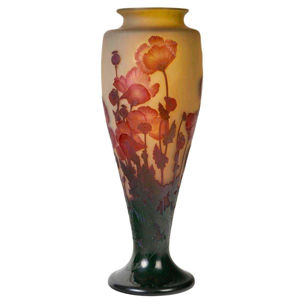 Émile Gallé (1846-1904) French Art Nouveau Glass Vase « Pavots » circa 1910