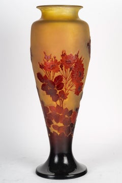 Émile Gallé (1846-1904) French Art Nouveau Glass Vase « Roses » circa 1910