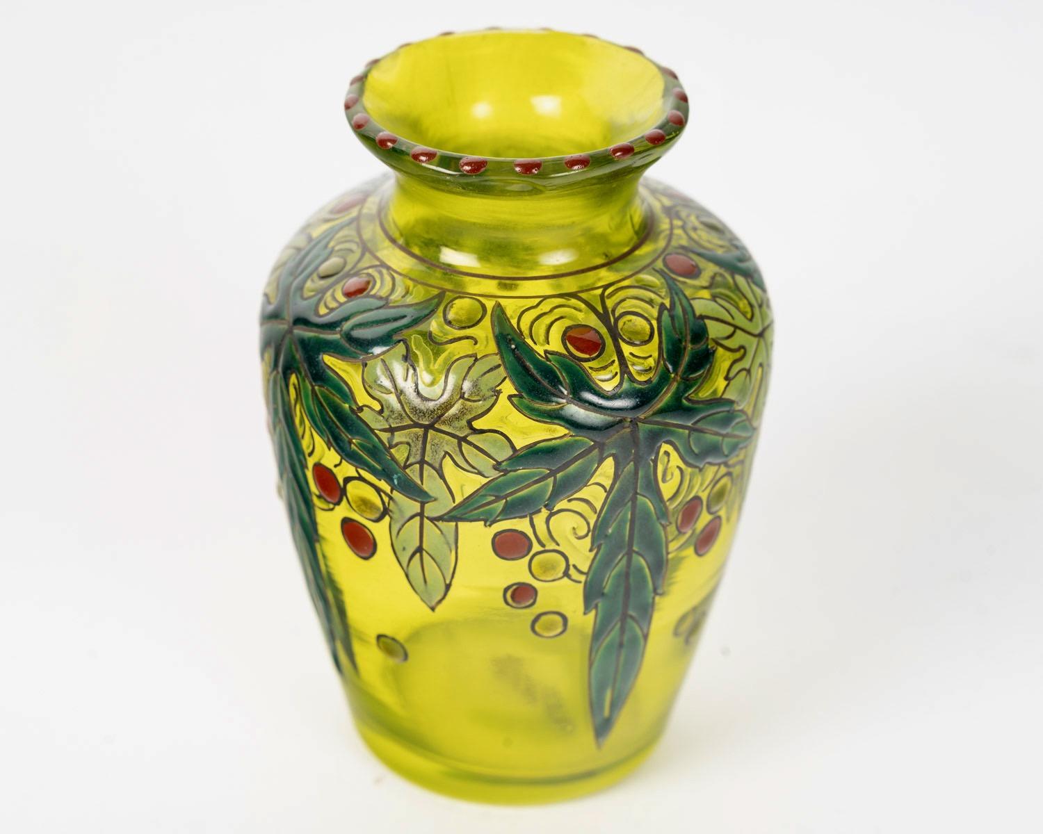 Enameled Émile Gallé (1846-1904) , Miniature Art Nouveau Glass Vase, circa 1895 For Sale