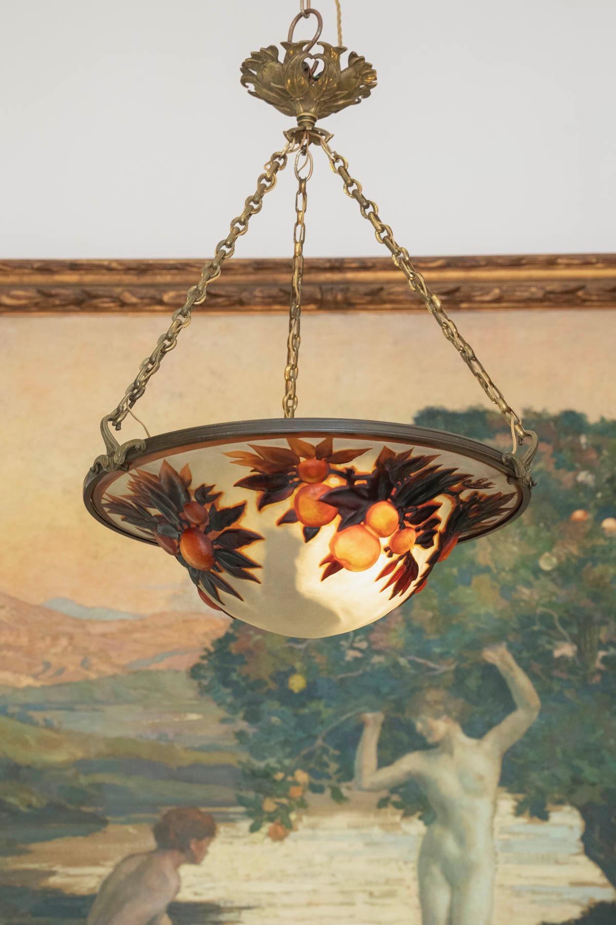 French Émile Gallé (1846-1904) “Oranges” A Rare Art Nouveau Cameo Glass Ceiling Light