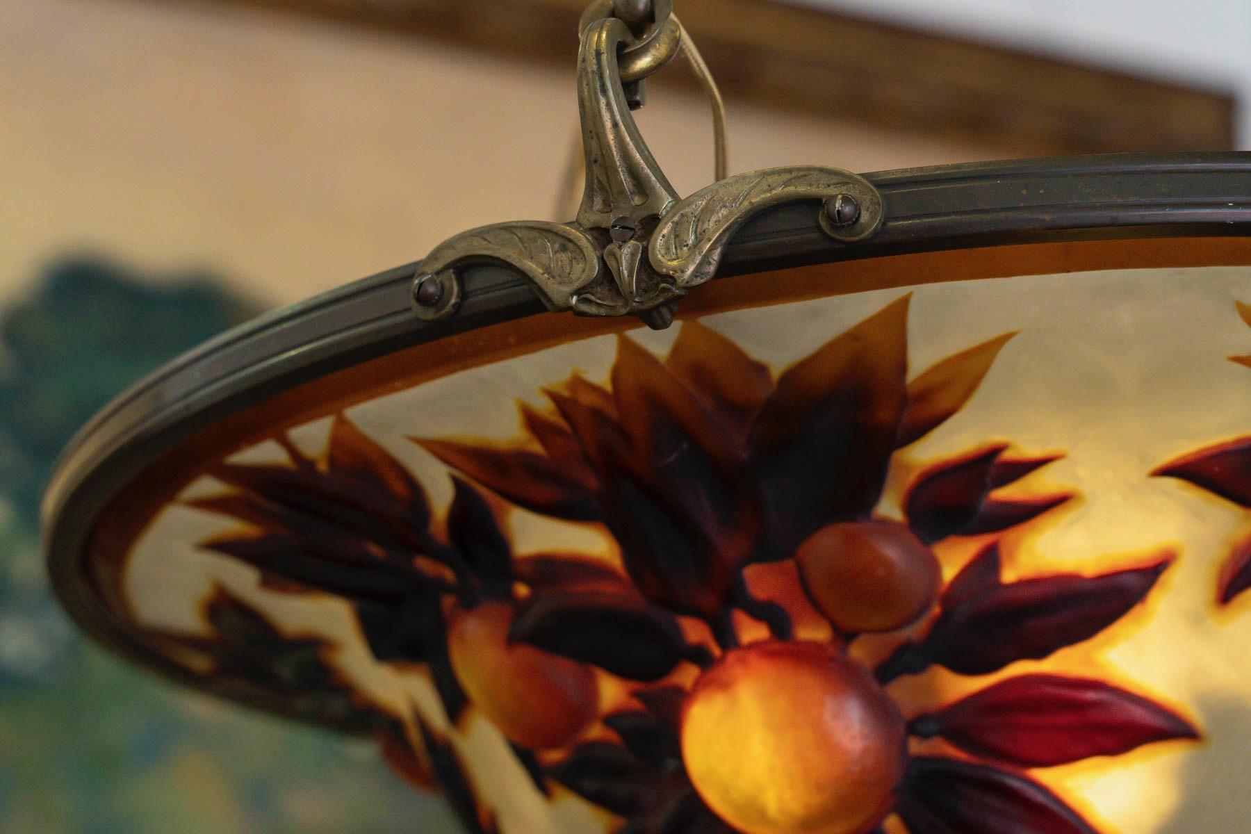 Early 20th Century Émile Gallé (1846-1904) “Oranges” A Rare Art Nouveau Cameo Glass Ceiling Light