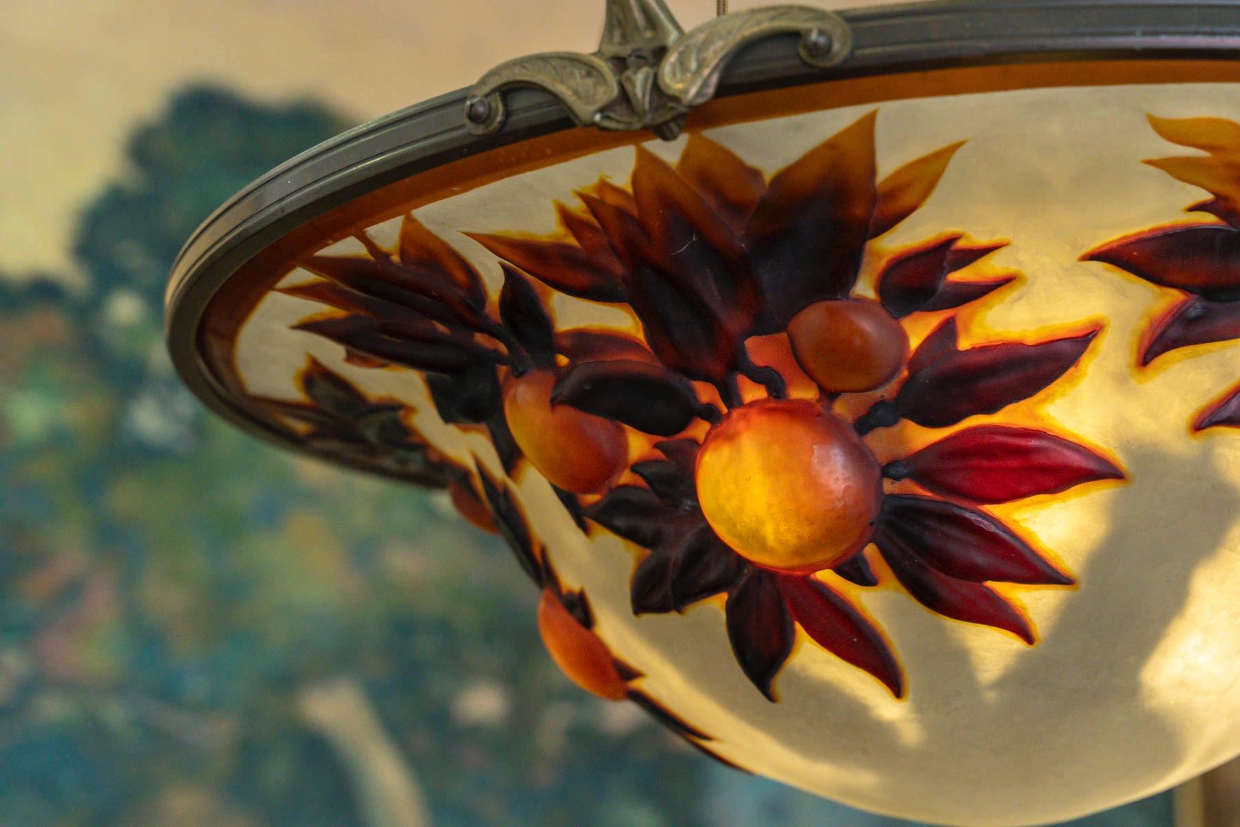 Art Glass Émile Gallé (1846-1904) “Oranges” A Rare Art Nouveau Cameo Glass Ceiling Light