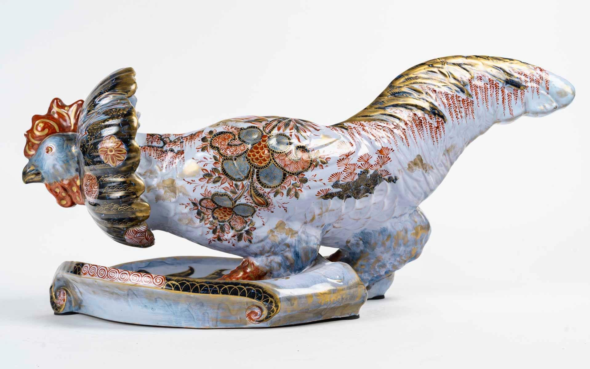 French Émile Gallé (1846-1904) Very Rare Coq/Rooster Jardiniere circa 1880 For Sale