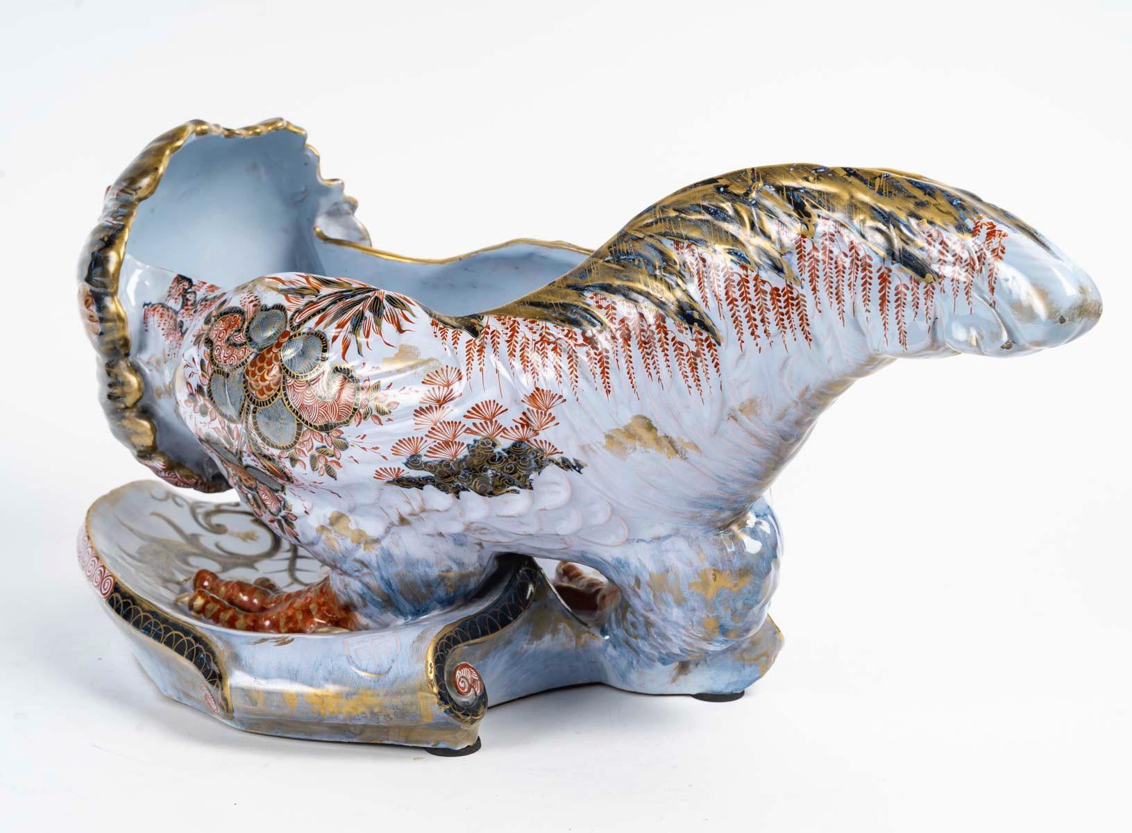 Hand-Painted Émile Gallé (1846-1904) Very Rare Coq/Rooster Jardiniere circa 1880 For Sale