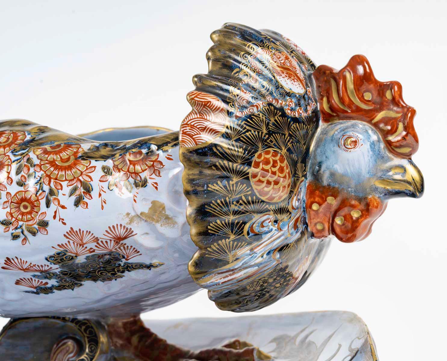 Émile Gallé (1846-1904) Very Rare Coq/Rooster Jardiniere circa 1880 In Good Condition For Sale In Saint-Ouen, FR