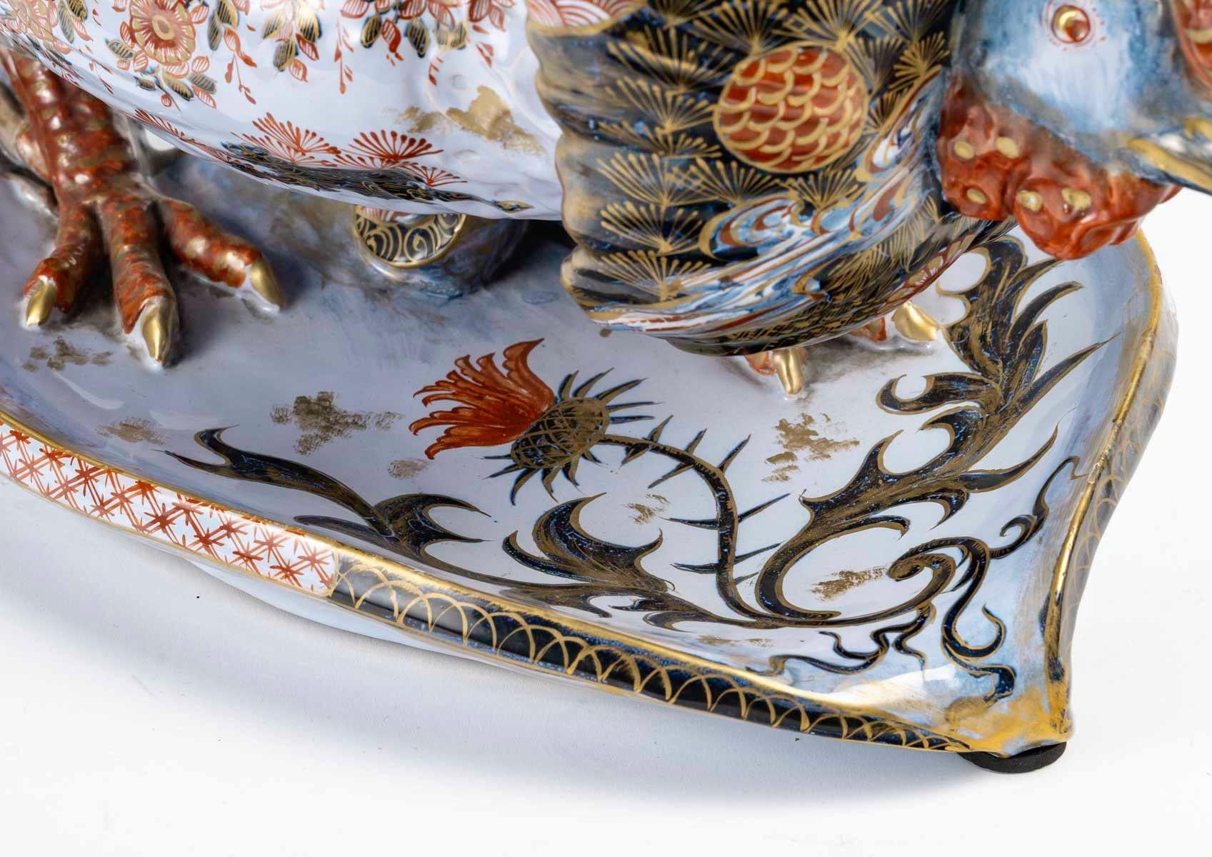 Faience Émile Gallé (1846-1904) Very Rare Coq/Rooster Jardiniere circa 1880 For Sale