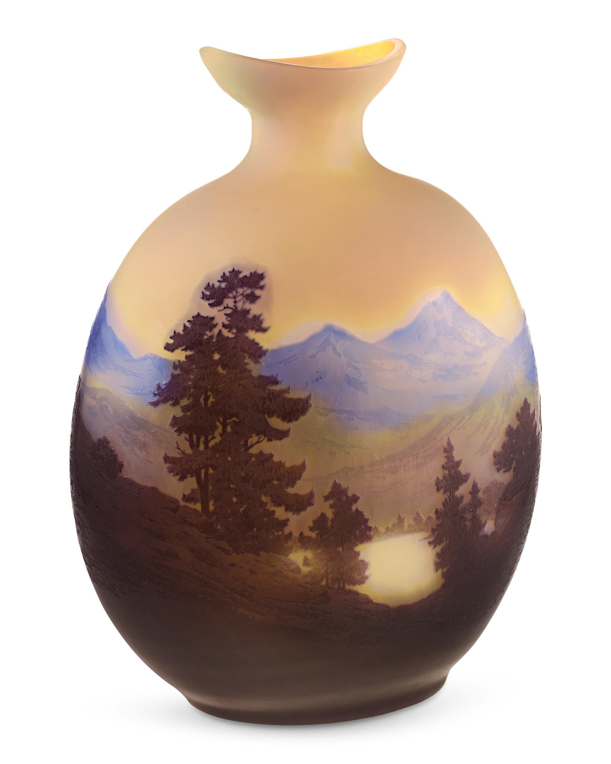 Art Nouveau Émile Gallé Alpine Glass Vase For Sale