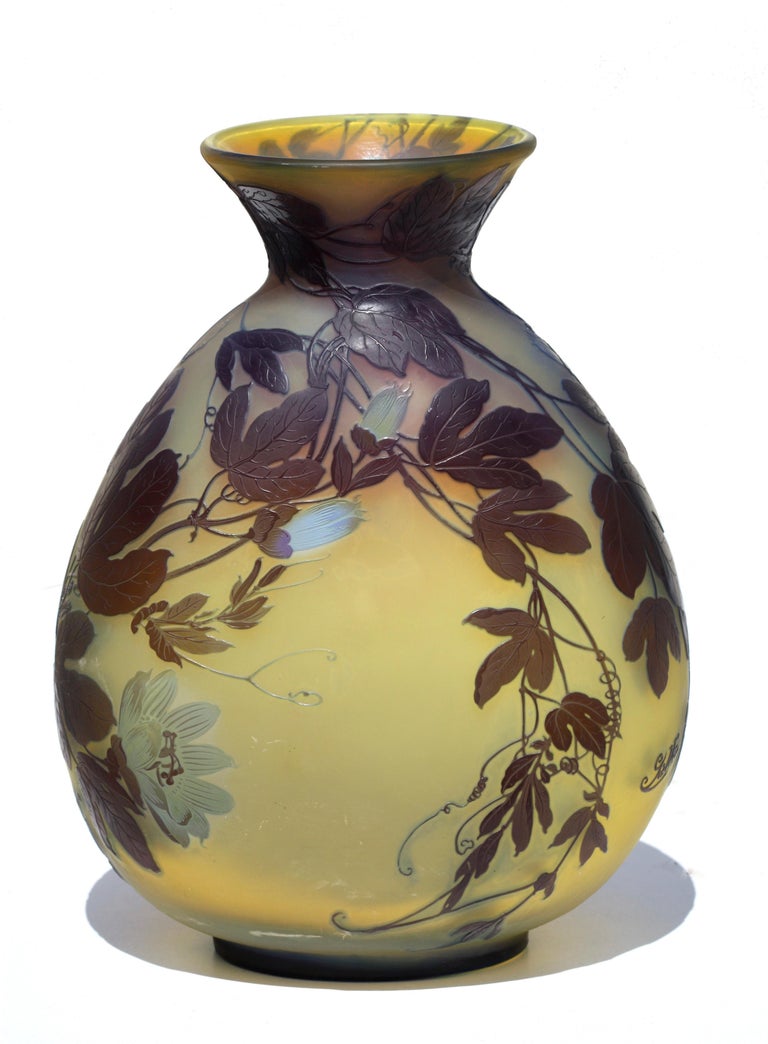 Grand Vase En Verre Style Galle Gallé – Motif Lotus, Réplique Antique – Aubaho – Neuf