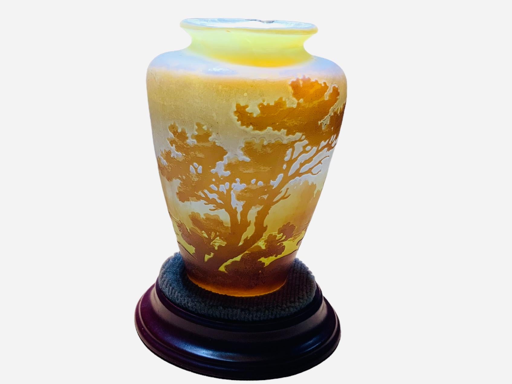 Art Nouveau Emile Galle Art Glass Landscape Cameo Vase For Sale