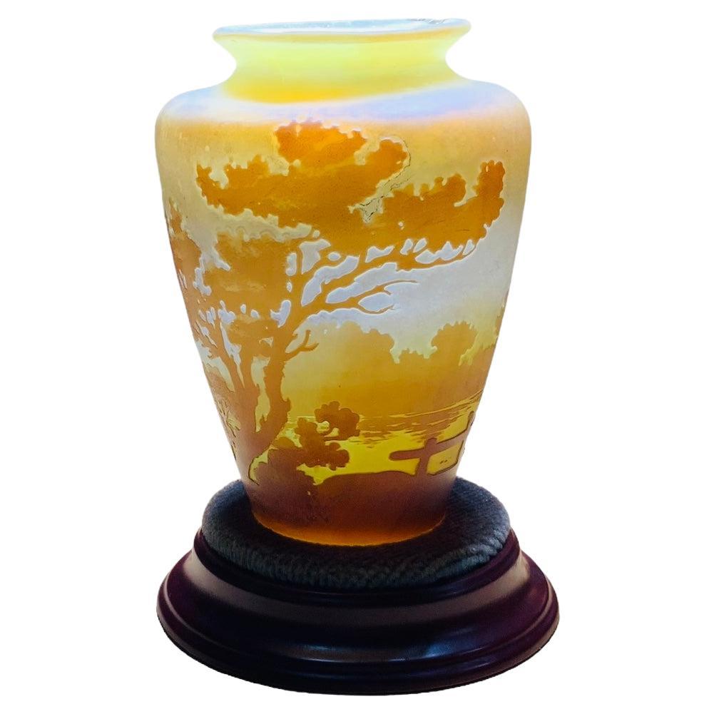 Emile Galle Art Glass Landscape Cameo Vase For Sale