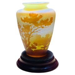 Antique Emile Galle Art Glass Landscape Cameo Vase