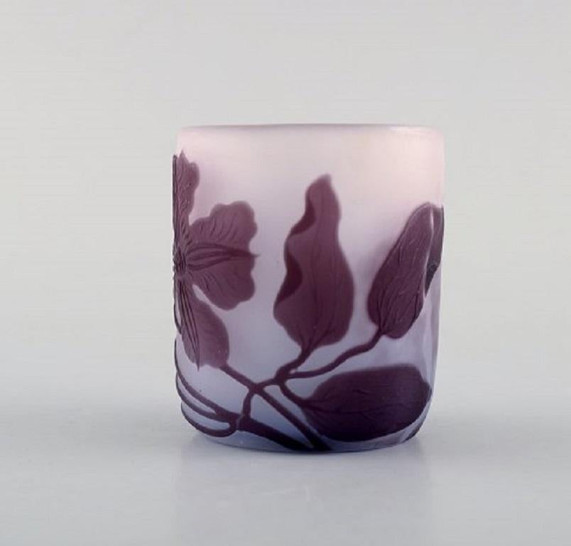 Art Nouveau Emile Gallé Art Glass Vase Decorated with Purple Flowers, circa 1910