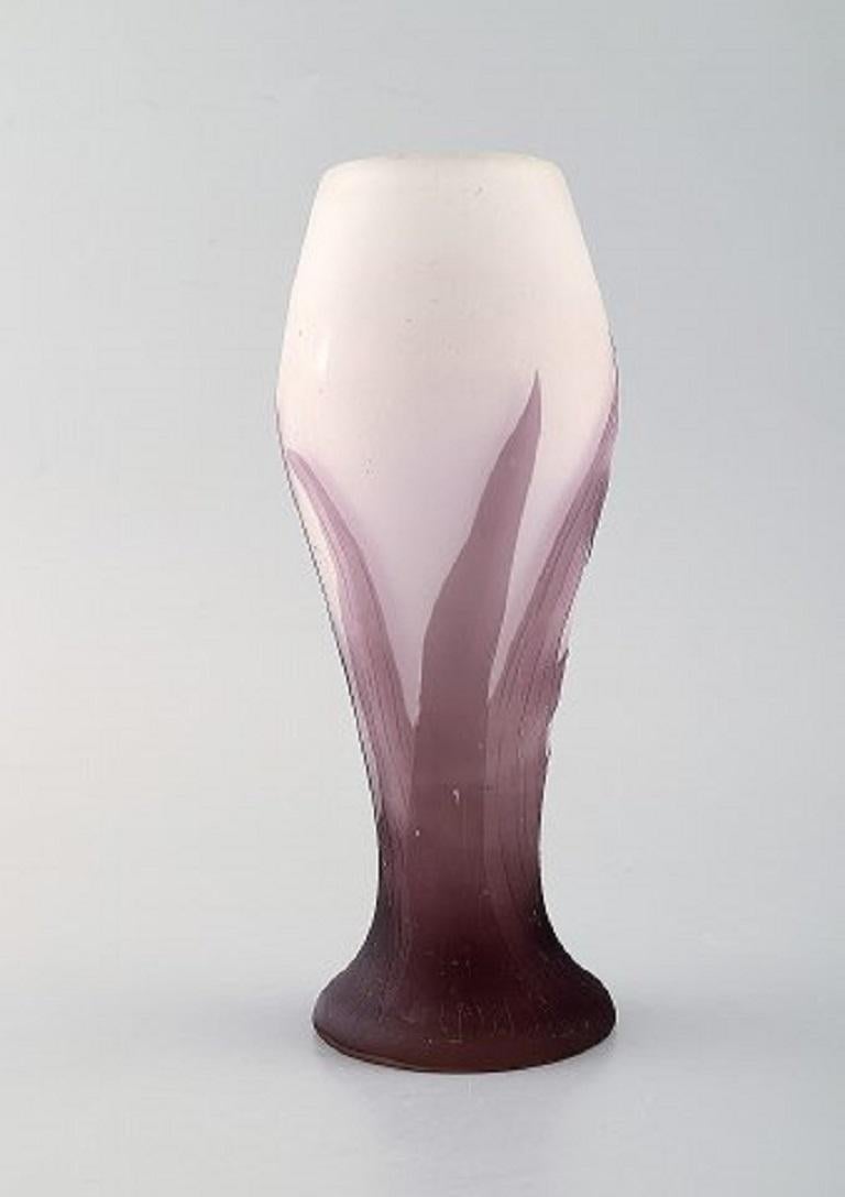 French Emile Gallé Art Glass Vase Decorated with Purple Flowers, circa 1910