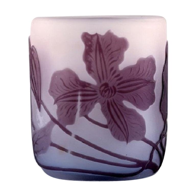 Emile Gallé Art Glass Vase Decorated with Purple Flowers, circa 1910