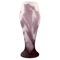 Emile Gallé Art Glass Vase Decorated with Purple Flowers, circa 1910