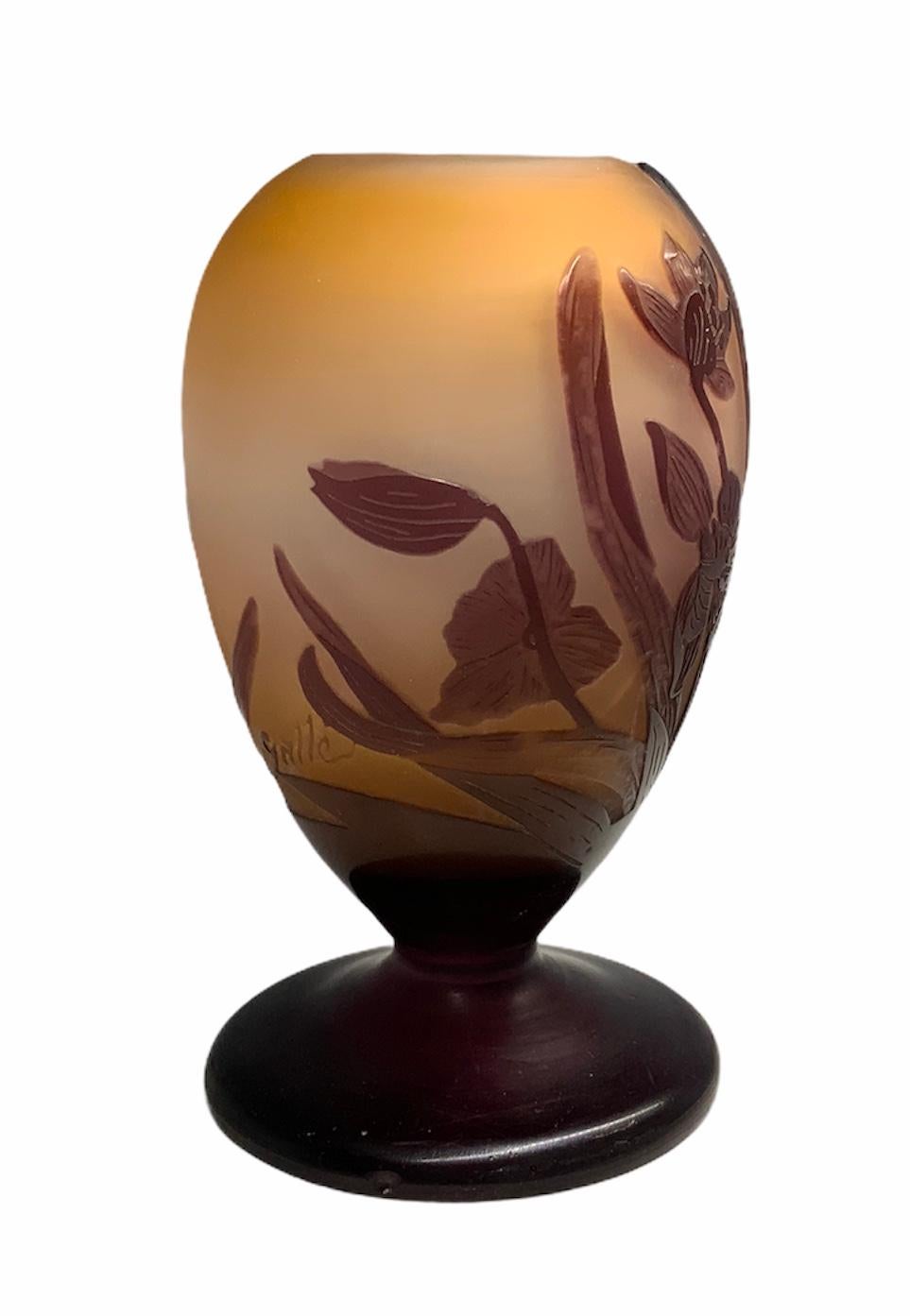 Engraved Emile Galle Art Glass Vase