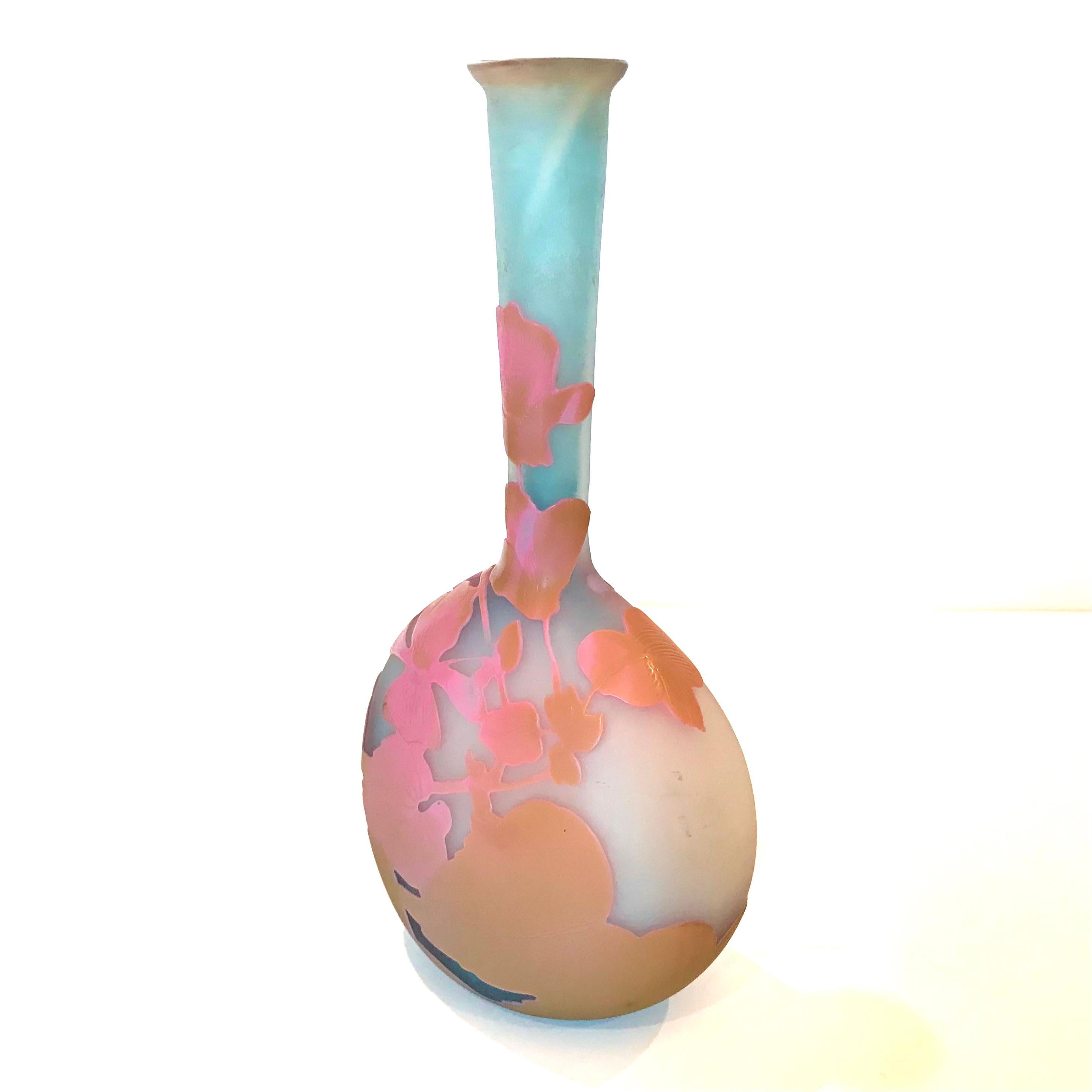 Art Glass Emile Galle Art Nouveau Cameo Banjo Vase