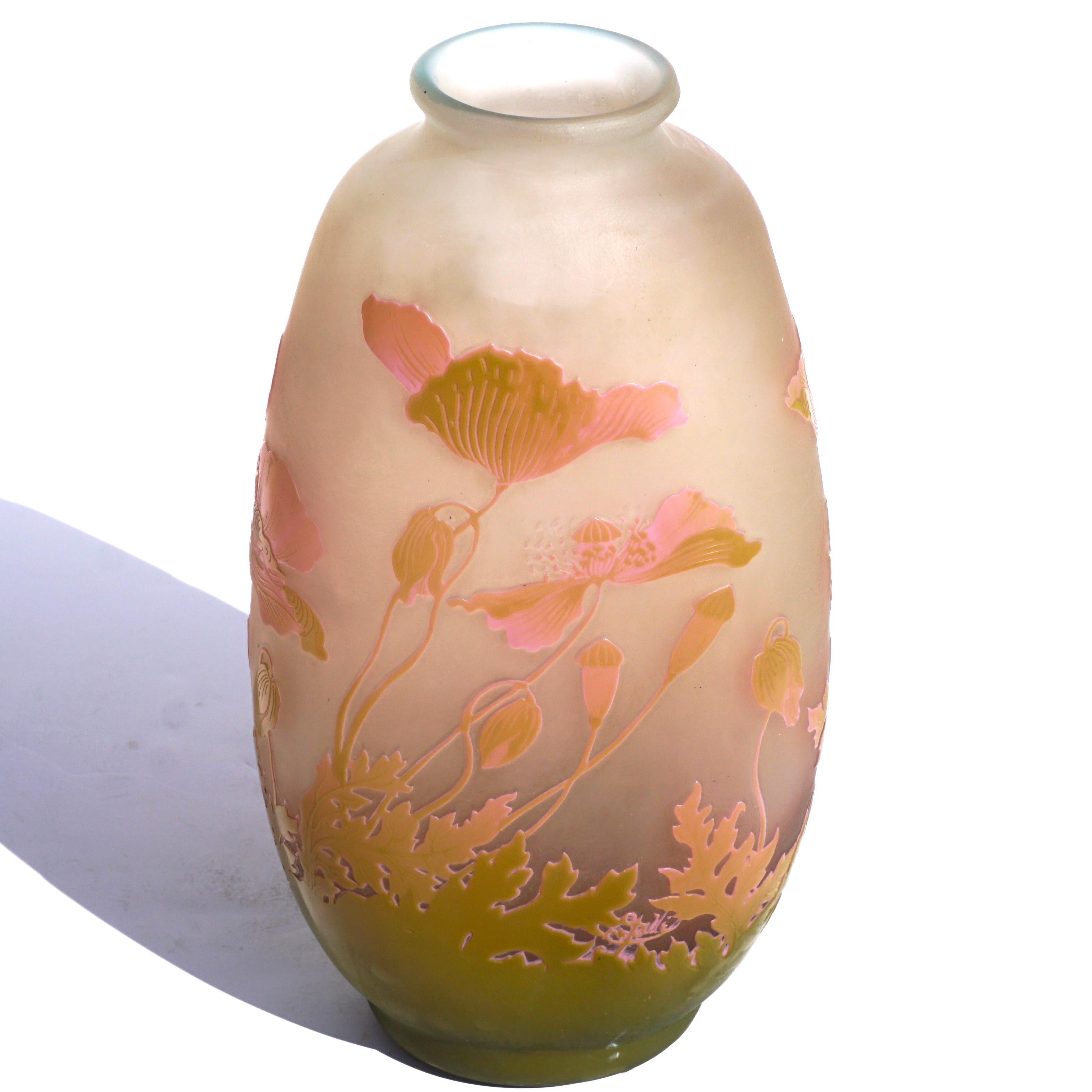Emile Galle Art Nouveau Cameo Floral Vase In Excellent Condition For Sale In Dallas, TX