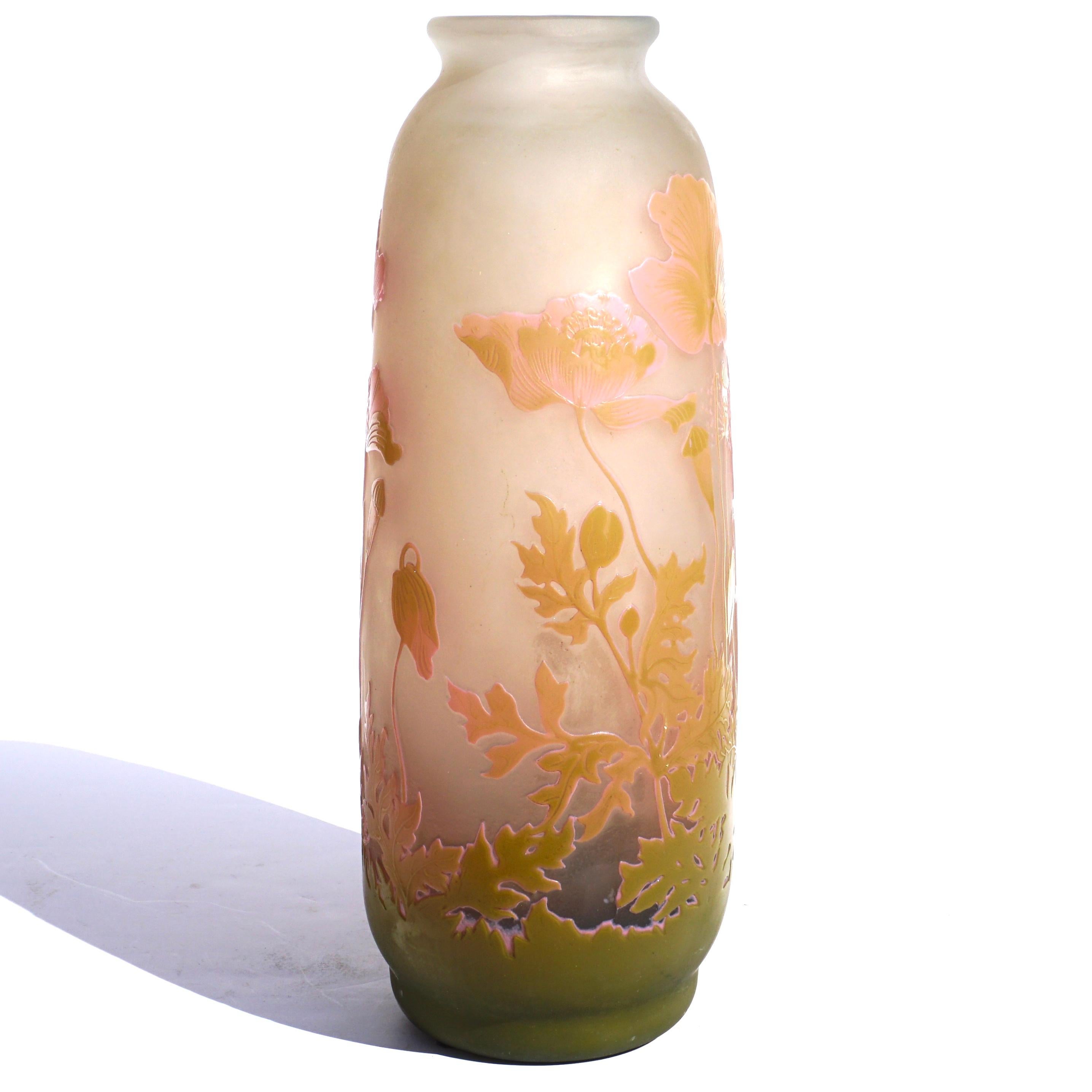 Emile Galle Art Nouveau Cameo Floral Vase For Sale 2