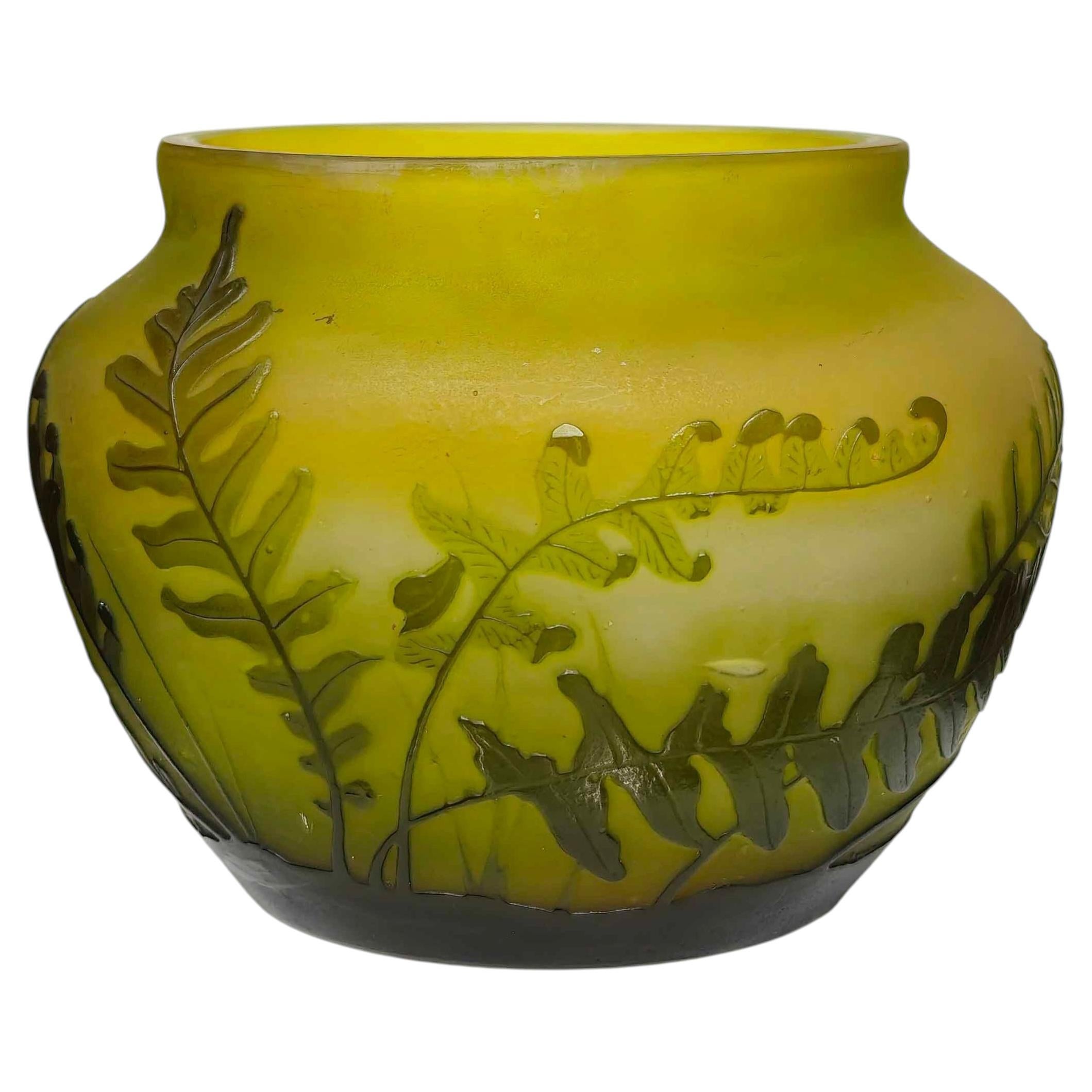 Émile Gallé Art Nouveau Cameo Glass Vase with Fern Motif, c. 1904 For Sale