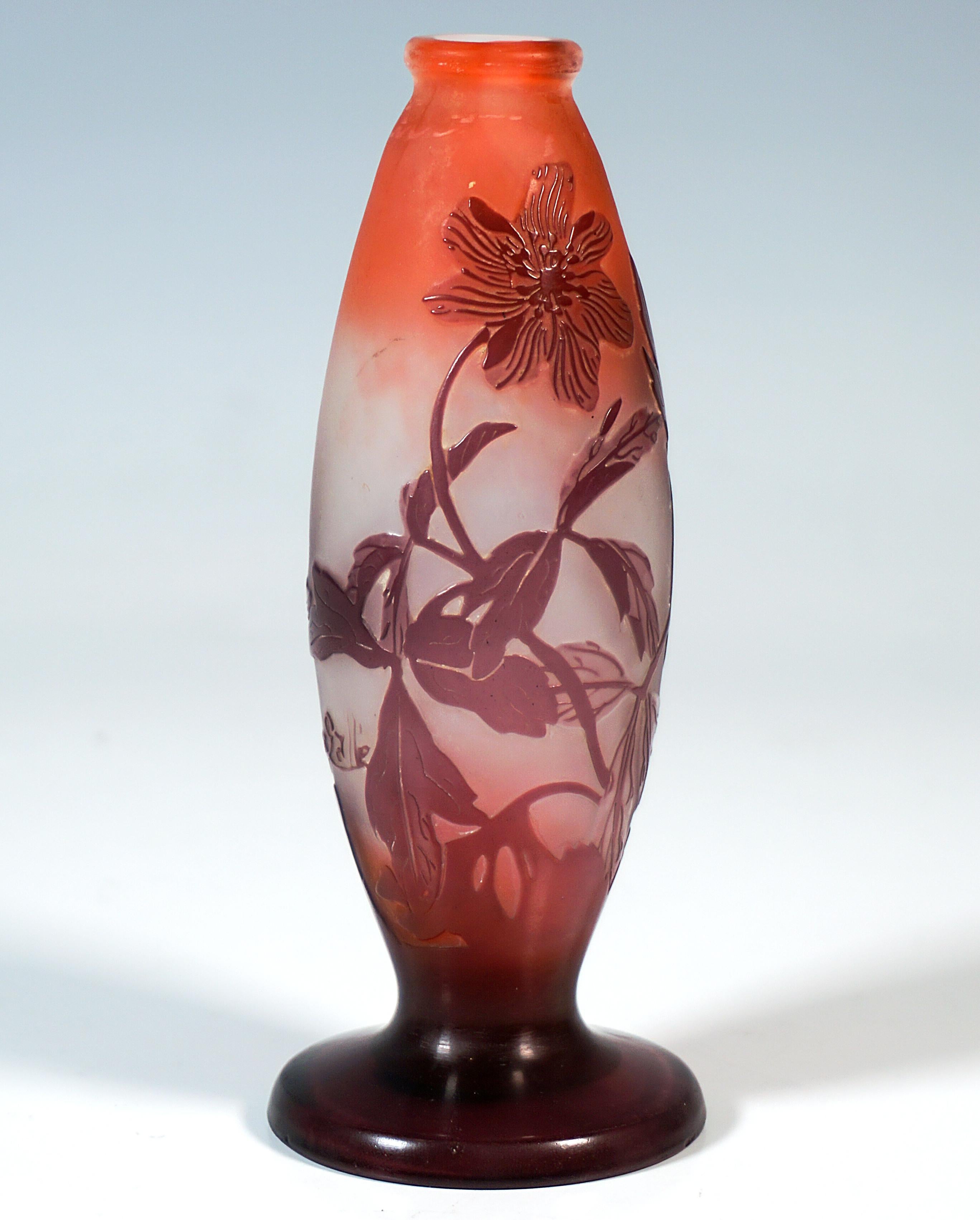 Etched Émile Gallé Art Nouveau Cameo Single Vase 'Anémones', Nancy, France Ca. 1900