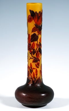 Emile Galle Art Nouveau Cameo Single Vase, Magnolia, Nancy, France, Circa 1900