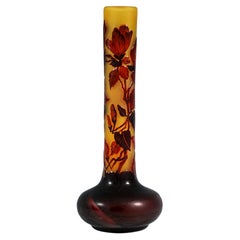 Emile Galle Art Nouveau Cameo Single Vase, Magnolia, Nancy, France, Circa 1900