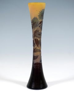 Emile Galle Art Nouveau Cameo Vase, Bleuets, Cornflowers, Nancy, France, Ca 1910