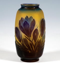Emile Galle Jugendstil-Kamee-Vase, Krokus-Dekoration, Nancy, Frankreich, CIRCA 1910
