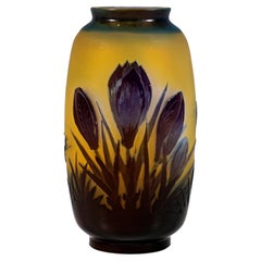 Emile Galle Jugendstil-Kamee-Vase, Krokus-Dekoration, Nancy, Frankreich, CIRCA 1910