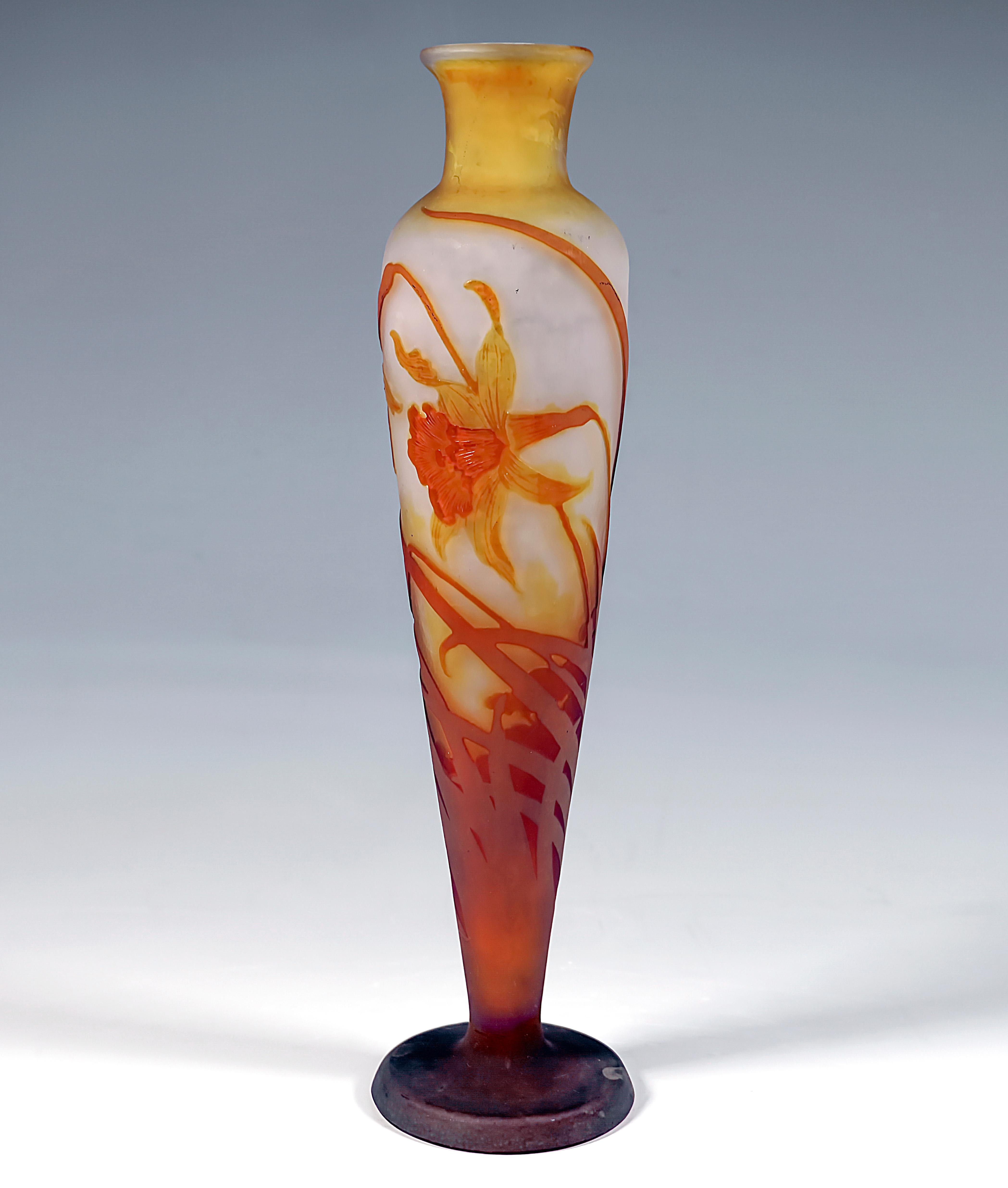 French Émile Gallé Art Nouveau Cameo Vase With Daffodil Decor, France, Circa 1904 For Sale