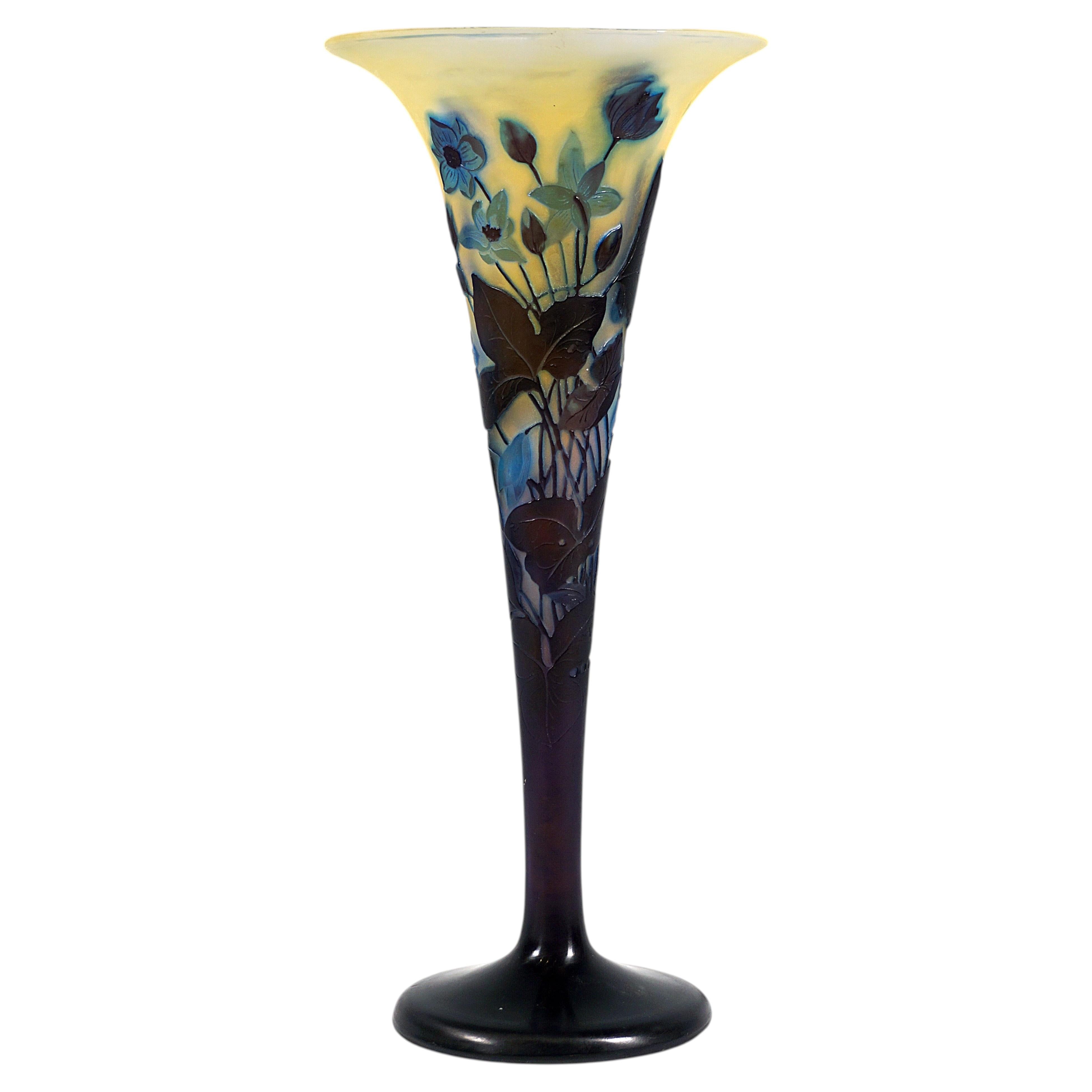 Emile Galle Art Nouveau Cameo Vase, Fleur De Neige, Nancy, France, Circa 1910