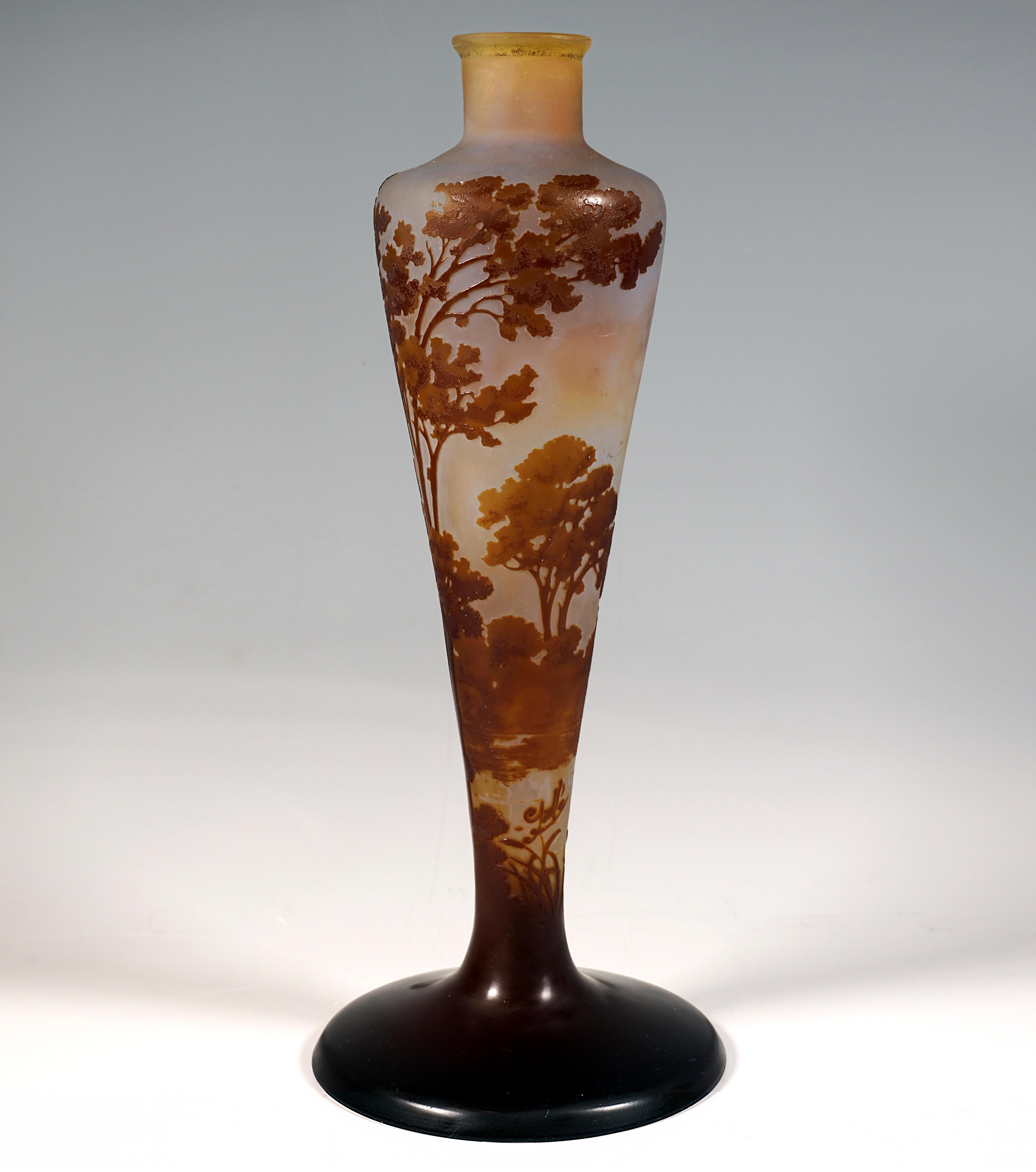 French Émile Gallé Art Nouveau Cameo Vase, Seascape Decor, France, circa 1904 For Sale