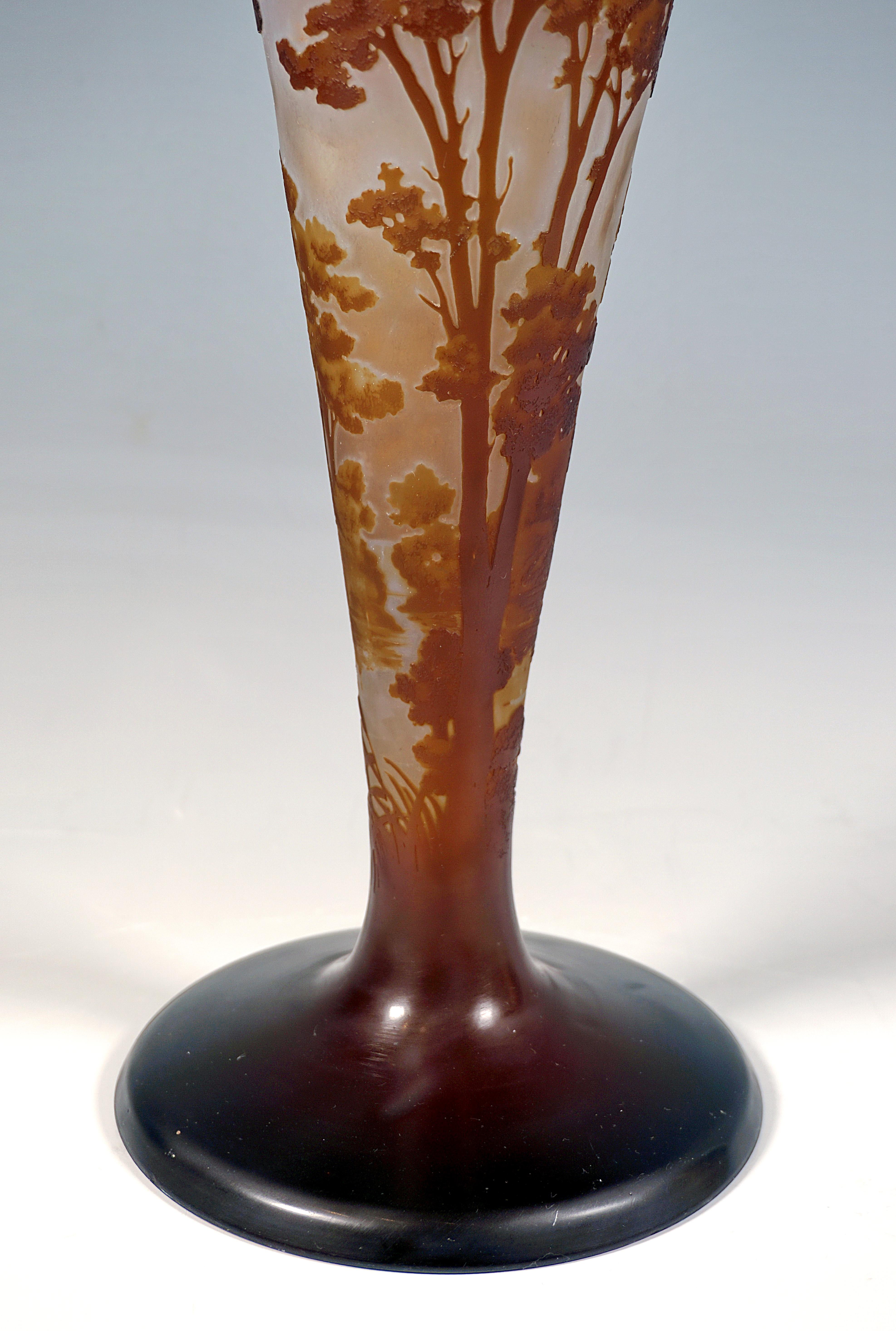 Glass Émile Gallé Art Nouveau Cameo Vase, Seascape Decor, France, circa 1904 For Sale