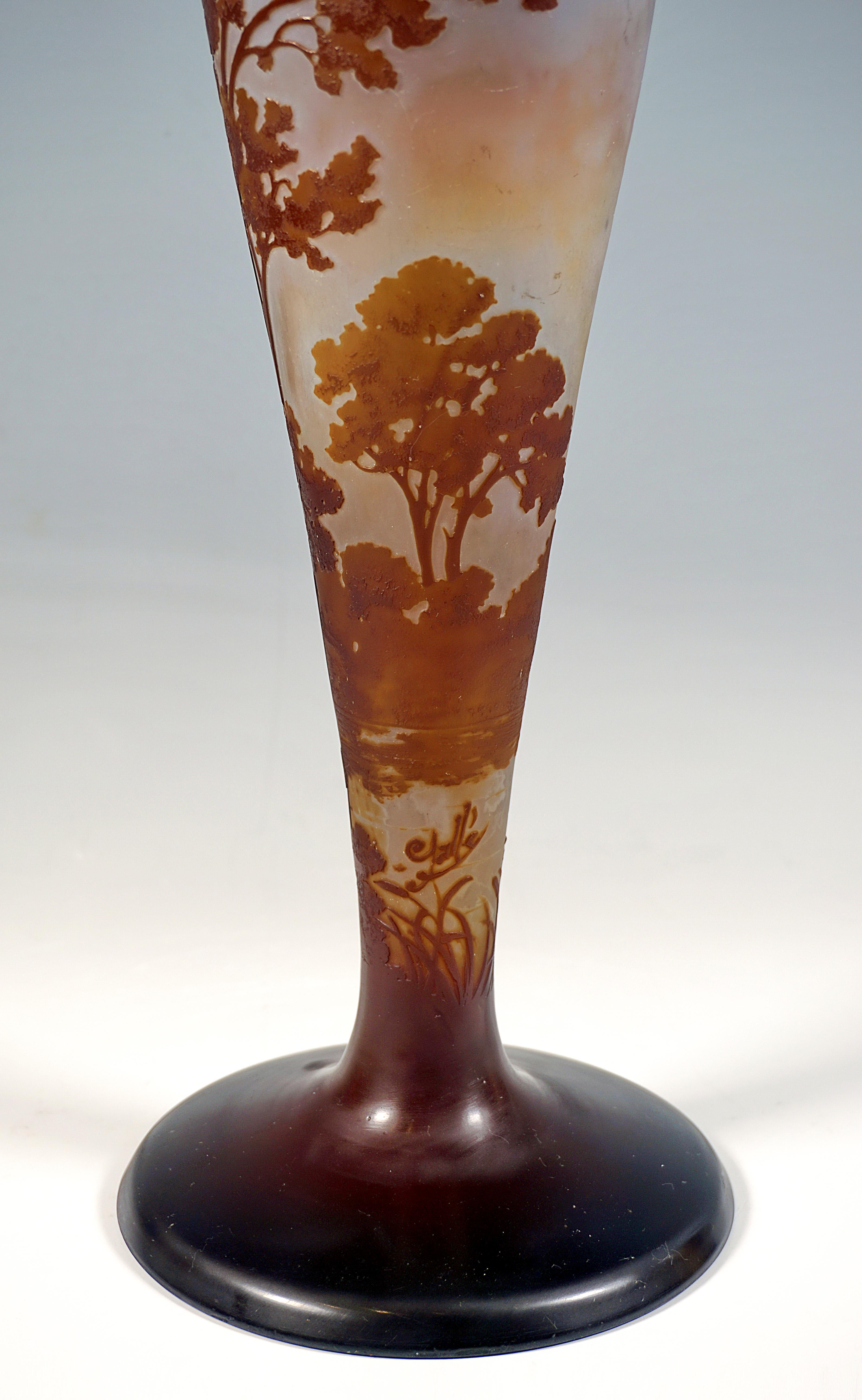 Émile Gallé Jugendstil-Kamee-Vase, Seelandschafts-Dekor, Frankreich, um 1904 (Glas) im Angebot
