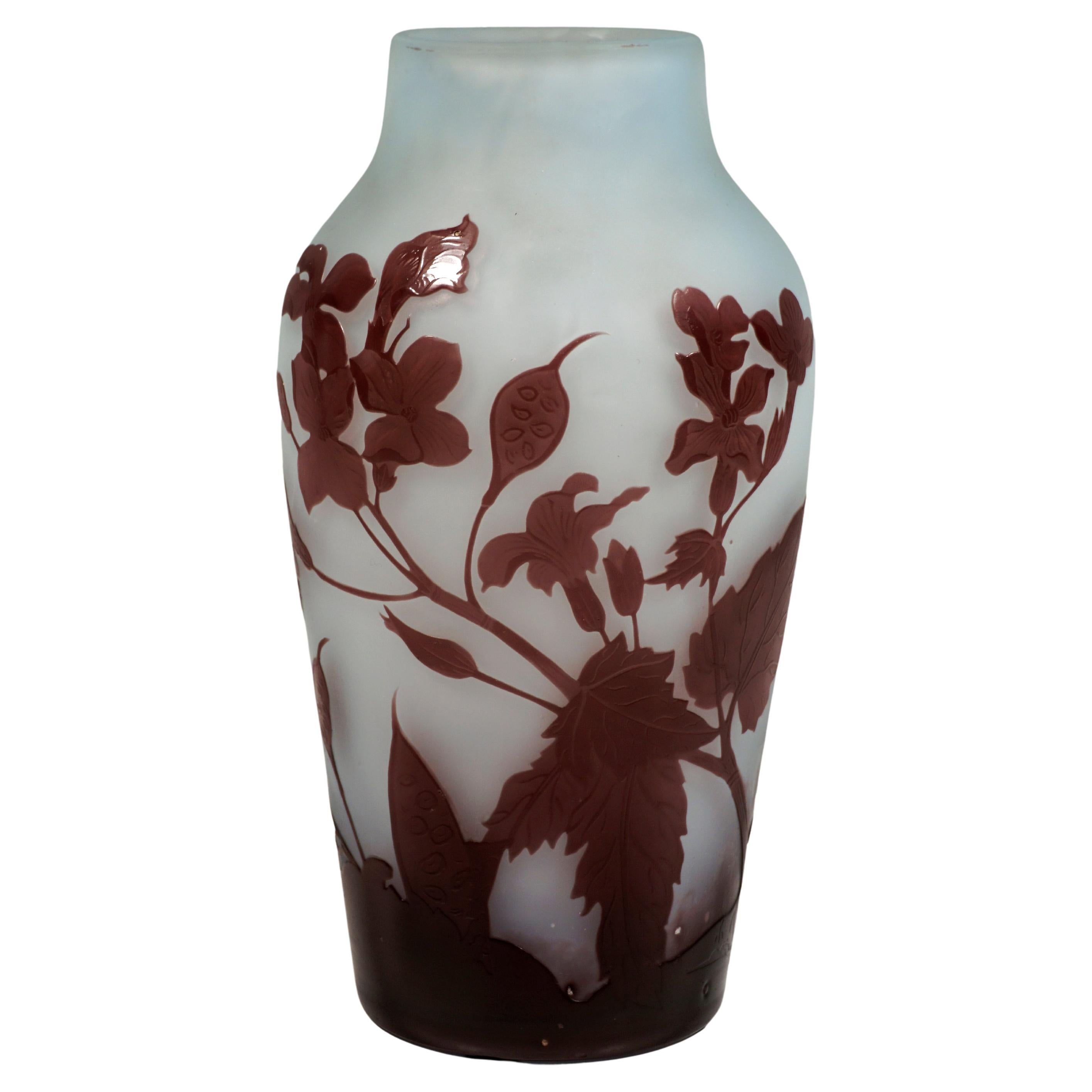 Émile Gallé Art Nouveau Cameo Vase With Annual Honesty Decor, France 1925/31 For Sale