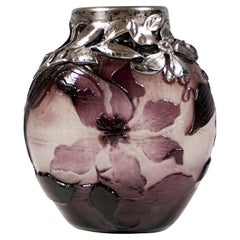 Antique  Émile Gallé Art Nouveau Cameo Vase With Silver Mounting, Nancy, France 1895